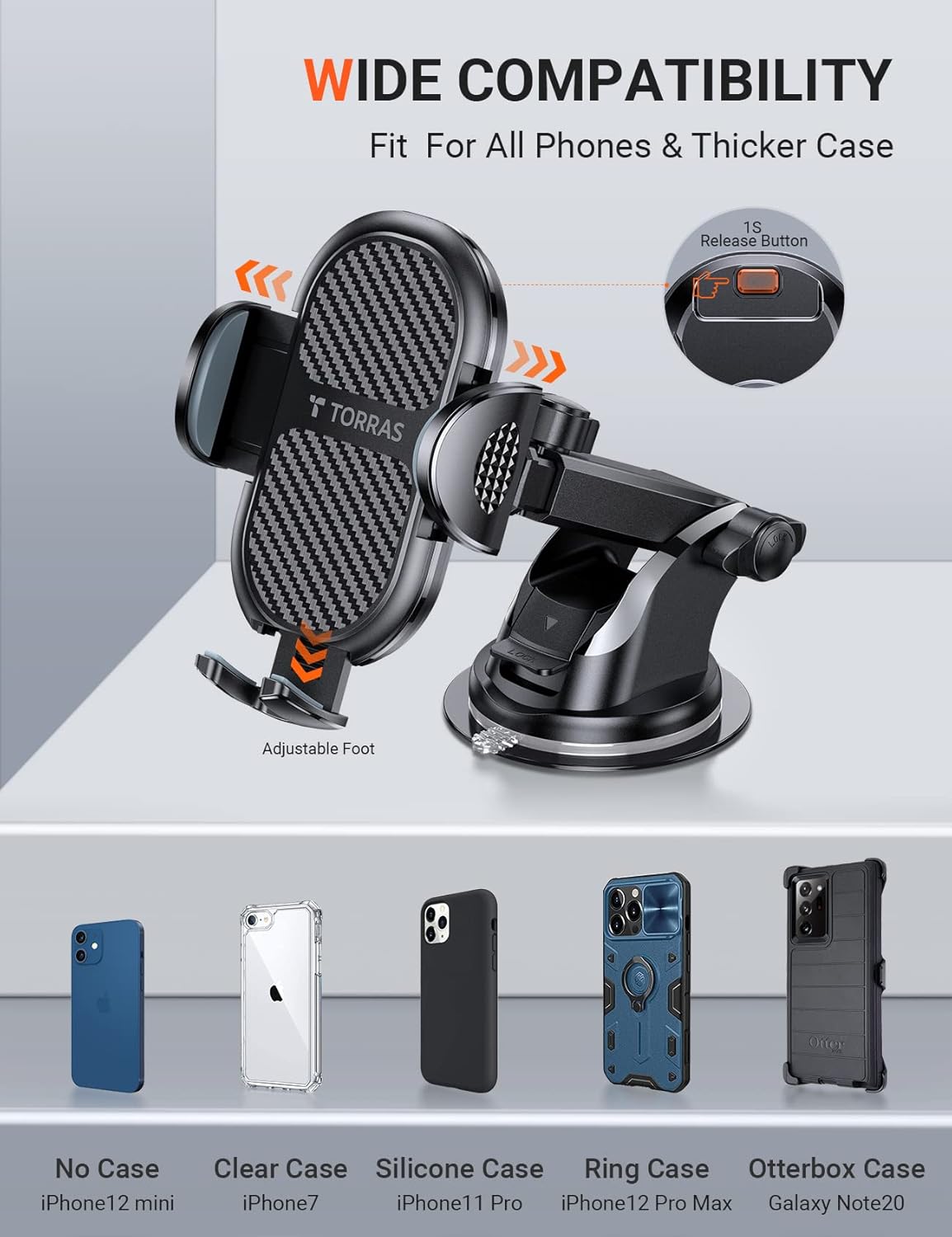 TORRAS Cell Phone Holder for Car [Thick Case & Heavy Phone Friendly] 3 in 1 Car Phone Holder Mount Dashboard Air Vent Windshield Compatible with iPhone 13 12 11 Pro Max Samsung Galaxy Note S21 Ultra : Cell Phones & Accessories