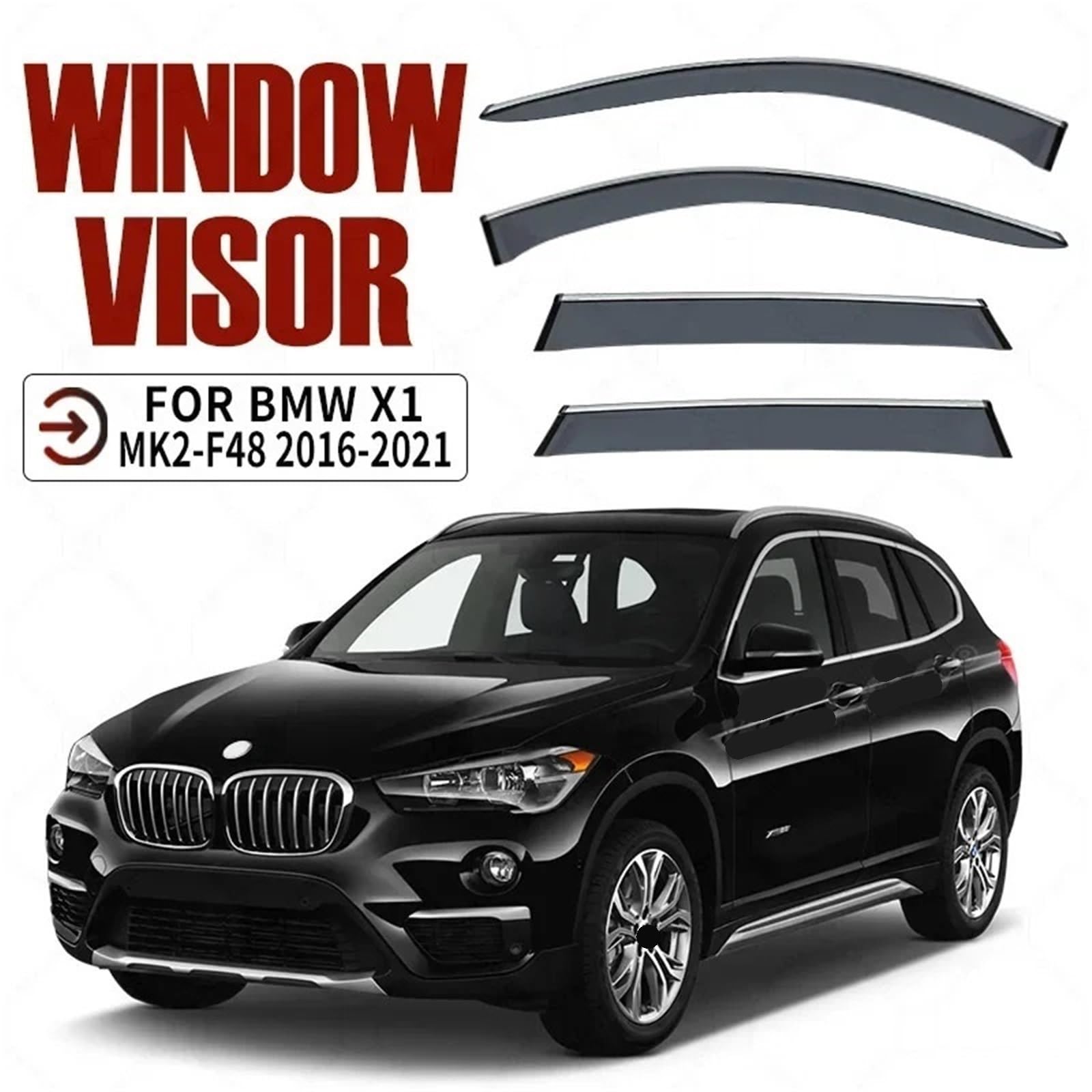 Car Deflektory boczne Pasuje do BMW X1 E84 F48 F49 U11 U12 Osłony przeciwwietrzne Osłona przeciwdeszczowa Osłona wentylacyjna Osłony przeciwdeszczowe Markizy(MK2-F48)