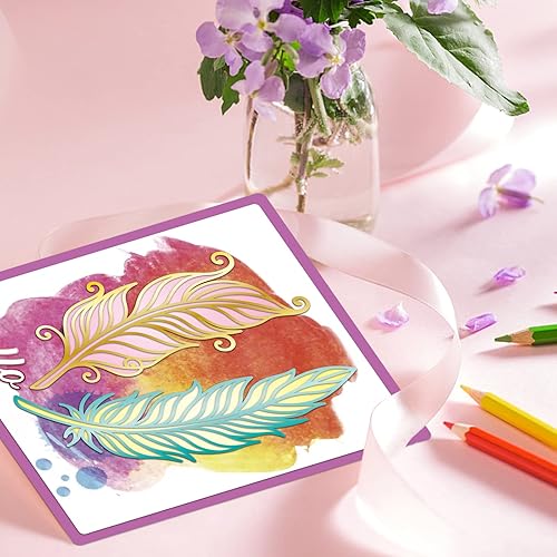 Miniatura 4 de INFUNLY 11 piezas de troqueles de plumas de metal, troqueles para hacer tarjetas, plantillas de plumas en capas, troqueles para relieve para álbum