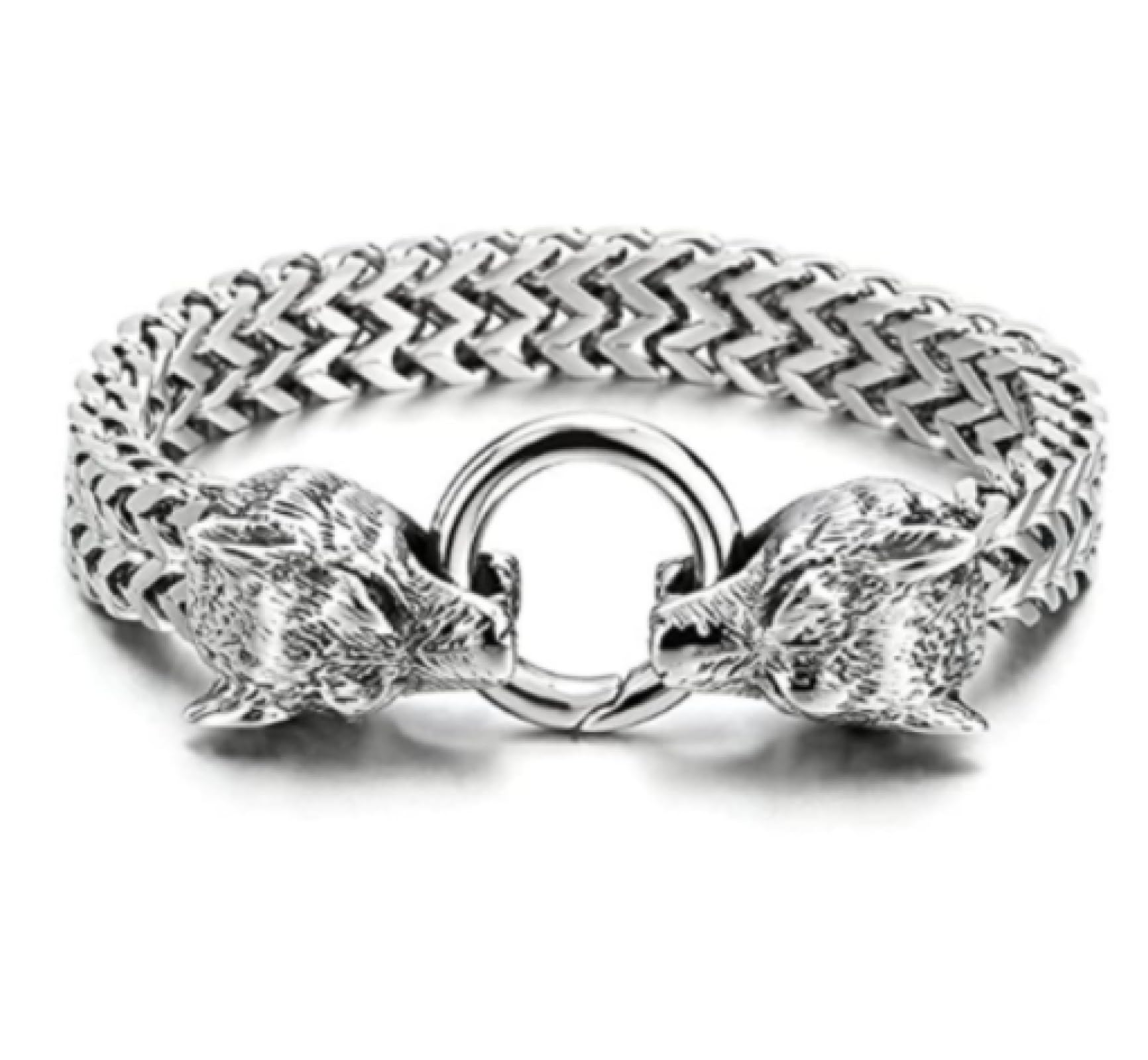 Pulsera Pulseras Hombre Regalo Brazalete Pulsera con Abalorio De Lobo Vikingo De Roca De 21Cm, Cadena De Malla para Hombre, Pulseras Punk para Motorista