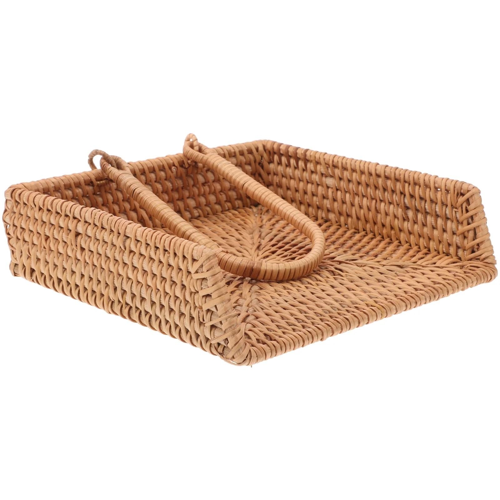 Hand Woven Holder Rattan Napkin Holder Handwoven Rustic Tissue Storage Box For Kitchen Table Paper Napkins Farmhouse Decor Woven Tray Organizer