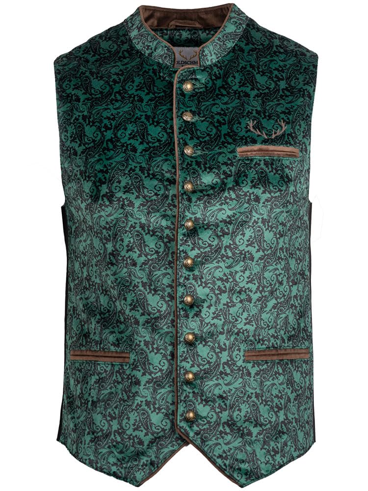 Goldschmidt Trachten Trachtenweste Leon | Weste aus Samt mit Paisley-Muster | Gilet Herren schlicht | grün Gr 48