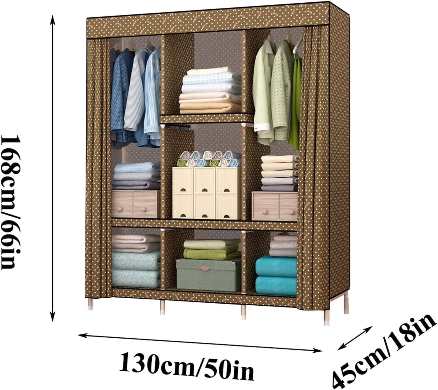 Wardrobe Fabric Wardrobe Easy to Assemble Portable Wardrobe with Hanging Rods Closet Storage Organiser Freestanding Clothing Rack for Hanging Clothes Closet