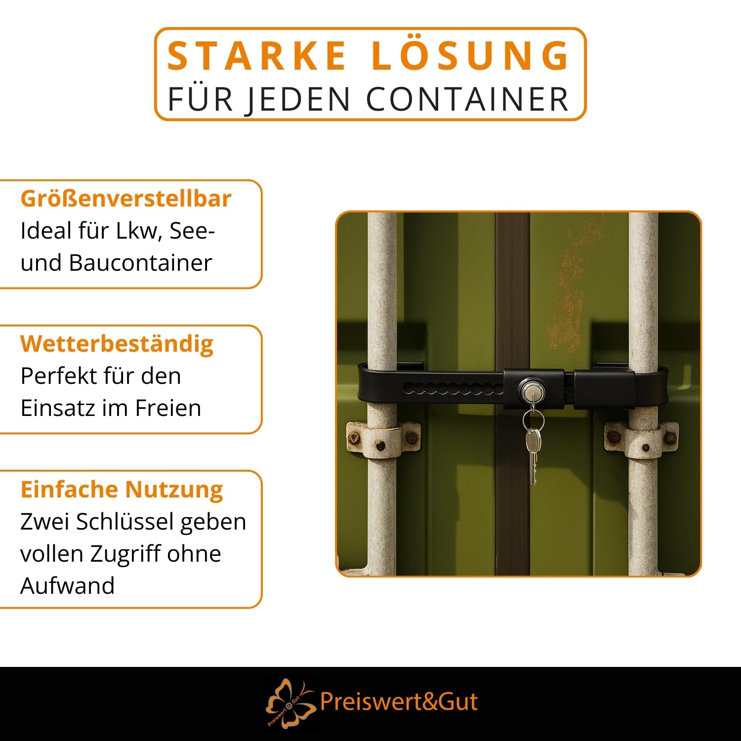 Preiswert&Gut 2x Containerschloss verstellbar von 22 bis 43 cm inkl. 2 Schlüssel - Seecontainer und Frachtcontainer-Schloss 0,7 cm Stahlriegel – Diebstahlschutz für LKW Baucontainer