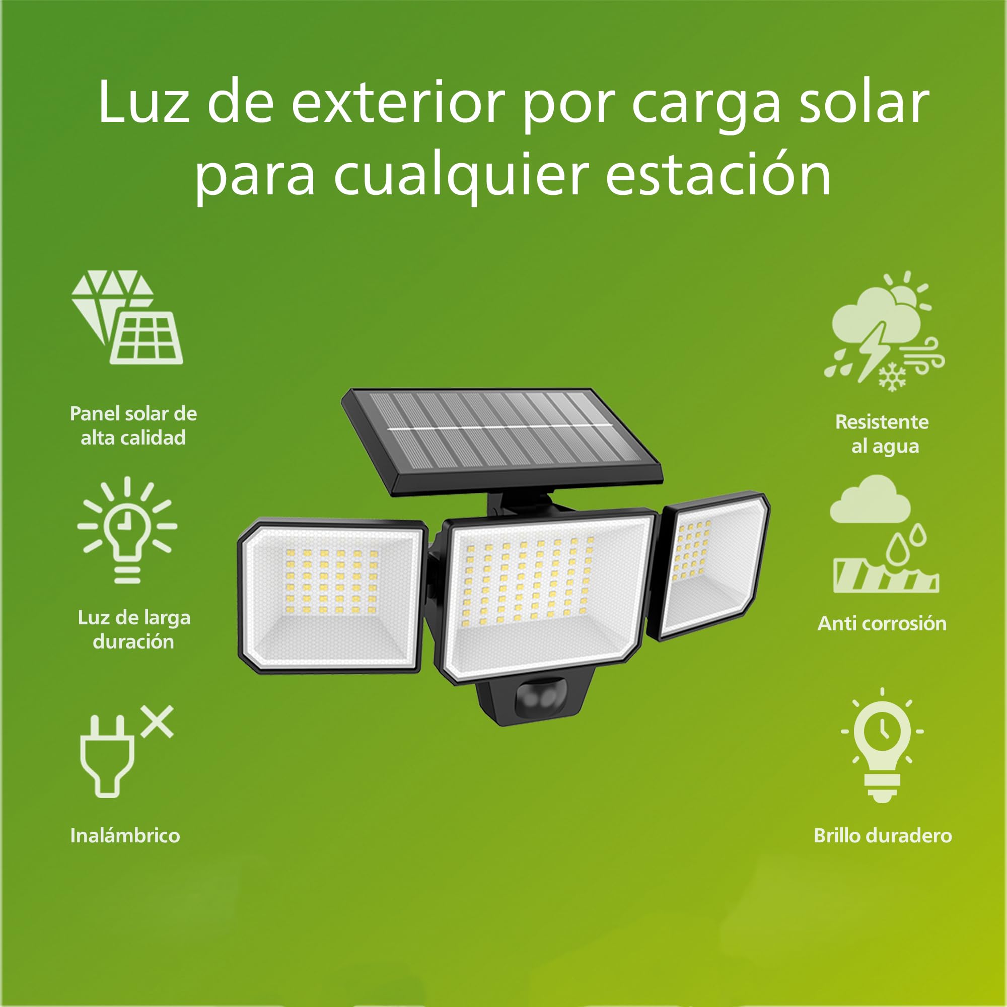 Philips Lighting: Luz Seguridad Nysil, alimentación solar, 8.7W, 5000K, negro, resistente a intemperie IP44