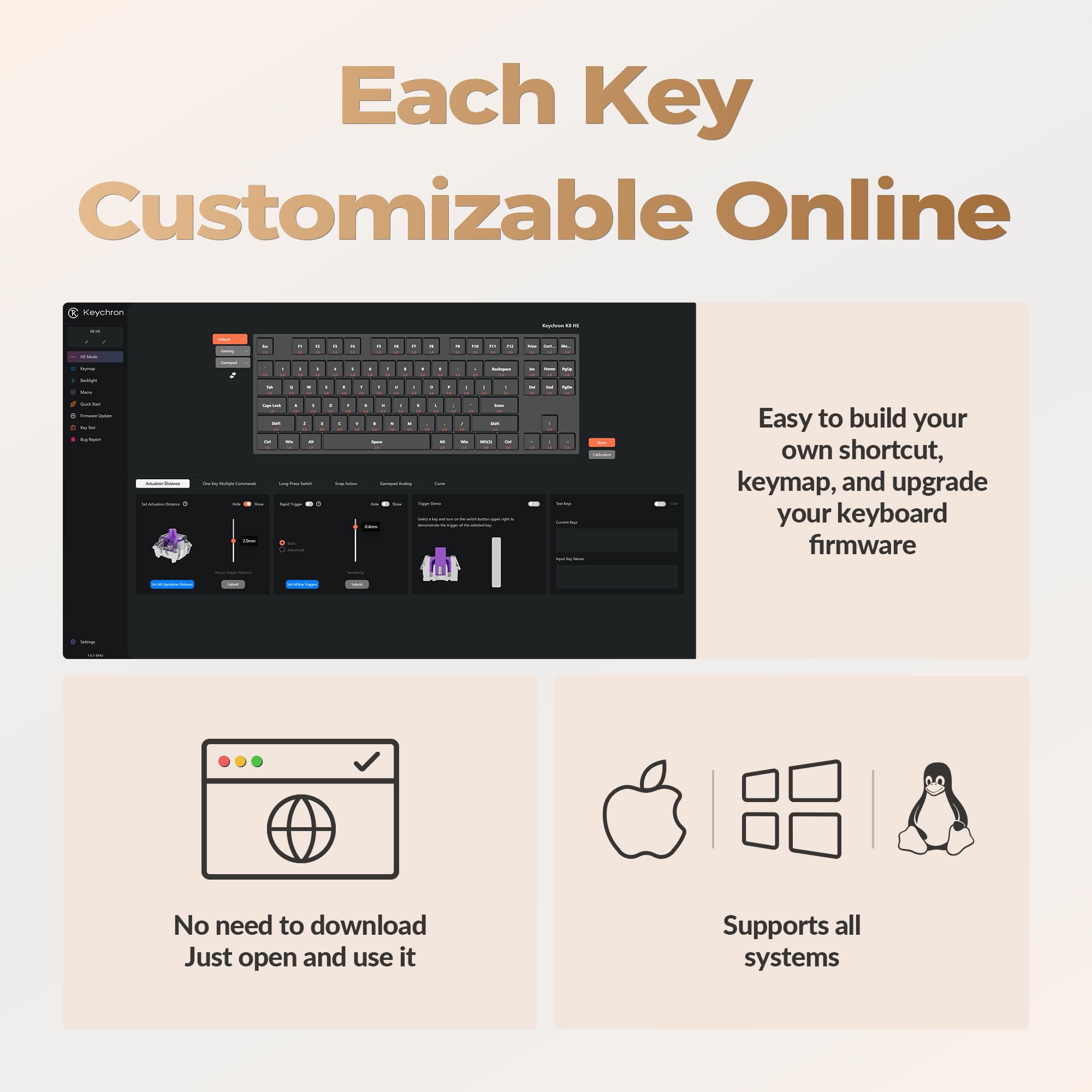 Keychron K8 HE TKL Wireless Bluetooth 2.4G Wired Triple Mode Hot Swappable Hall Effect Keyboard with QMK VIA Aluminum+Wood Frame Rapid Trigger for Mac Windows Linux-White