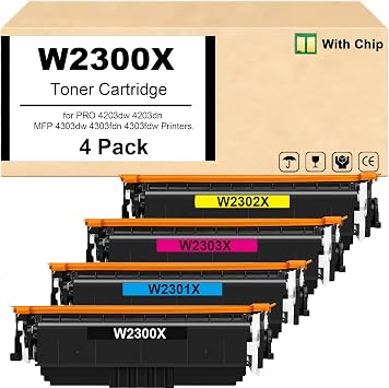 with Chip Remanufactured 230X W2300X W2301X W2303X W2302X Toner Cartridge Works for Pro 4203dw 4203dn MFP 4303dw 4303fdn 4303fdw Printers 4-Pack