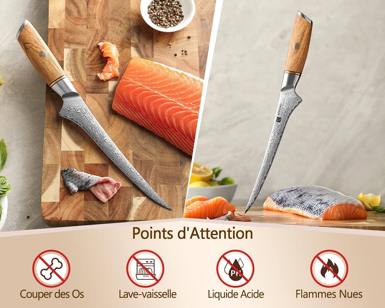 XINZUO Acier en Poudre de Damas 17,8cm Couteau à Filet,73 Couche Damas Acier de Couteau à Désosser pour Désosser le Poisson et la Viande,Couteaux à Fileter Chef Professionnel-Poignée en Bois d'Olivier