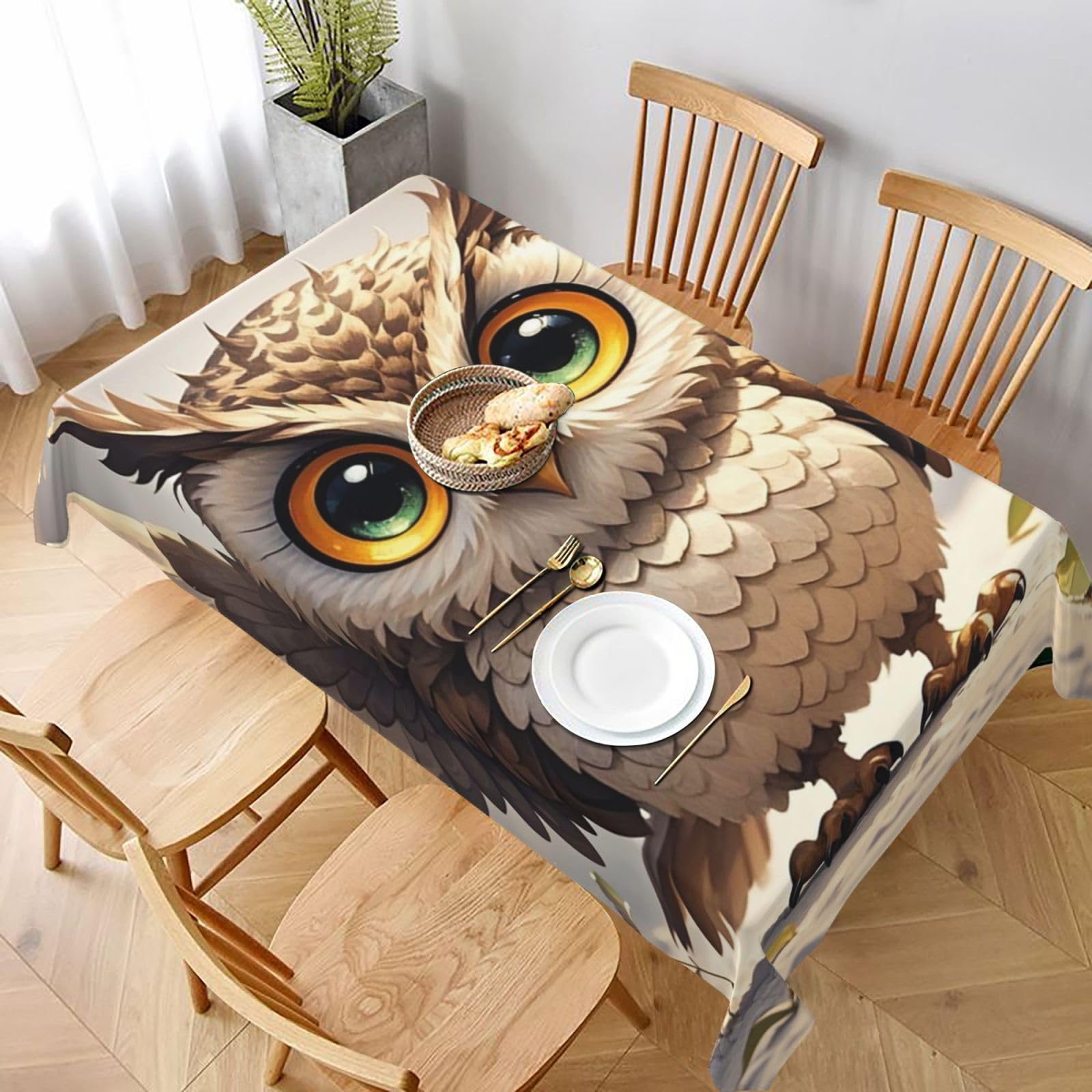 MXDLKSWPOH Table Cloths for Rectangle Tables 152x228 cm Waterproof Farmhouse Table Cloth Cute Owl Tablecloths Washable Wrinkle Free Table Cover for Dining Table Weddings Events Party Buffet