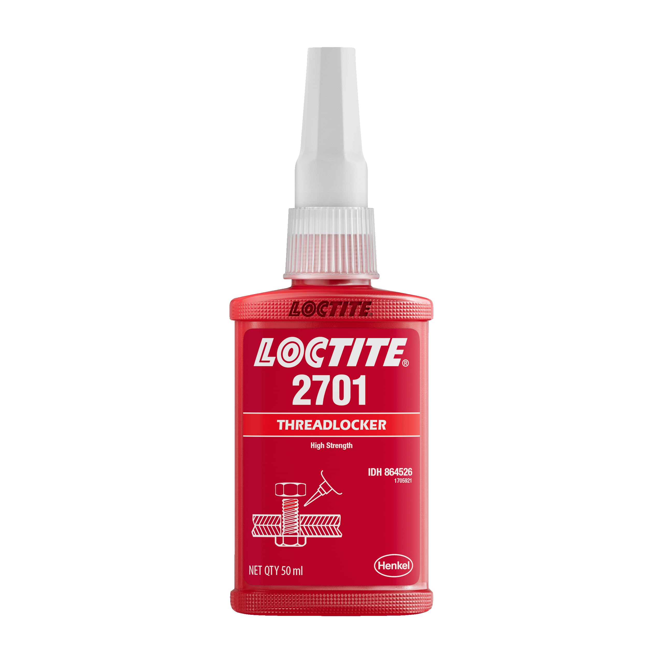 LOCTITE® 2701-50ml, threadlocker, green, low viscosity, high strength, tolerates slight contaminations of industrial oils, suitable for all metal fasteners, Low viscosity, resists vibration