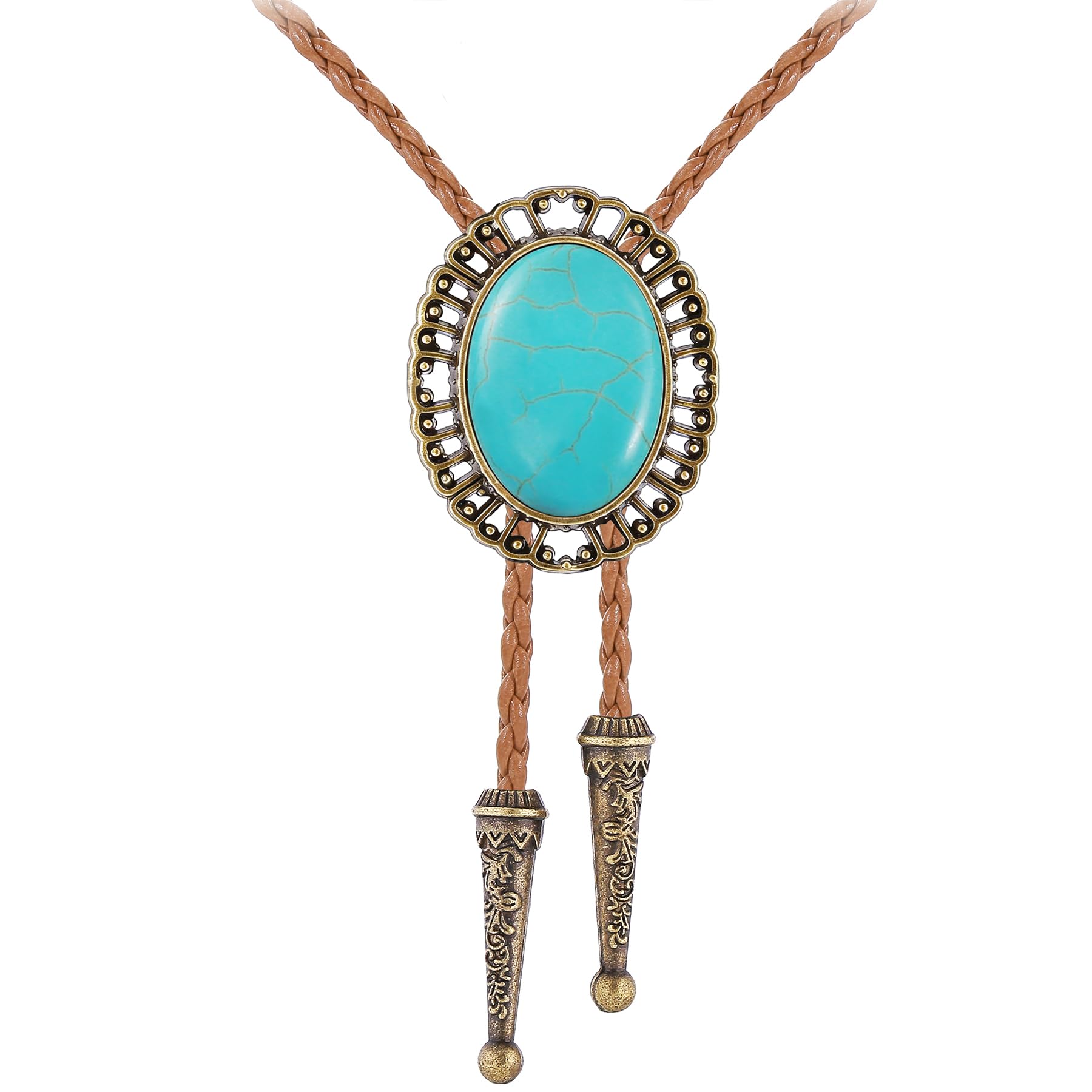 Jeilwiy Bolo Tie for Men Real Stone Westwern Cowboy Ties Silver Bolos Women Leather Necktie Gift for Birthday Christmas