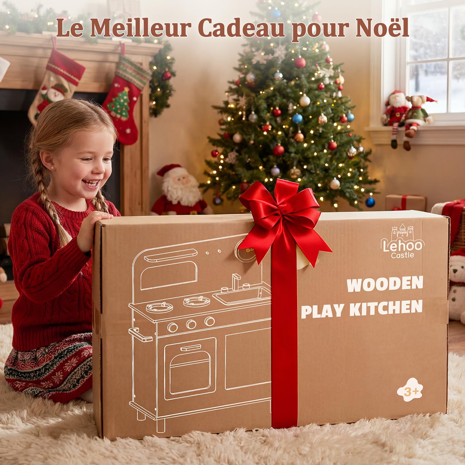 Lehoo Castle Cuisine Enfant, Cuisine en Bois Enfant, Dinette et Pots, Dinette en Bois, Ustensile Cuisine Enfant, Jouet Éducatif Éveil Montessori, Jeu d' Imitation