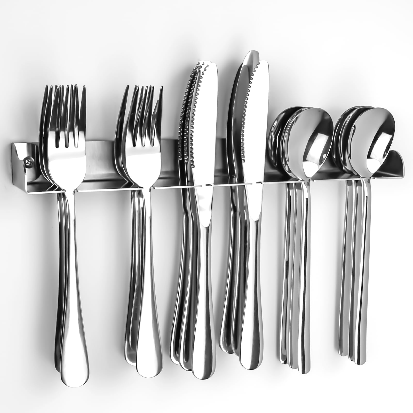 JAMIEWIN Silverware Organizer Rack Wall Mount for Knives Spoons Forks Storage, Stainless Steel Flatware Organizer, Space Saving Utensil Holder Cutlery Organizer
