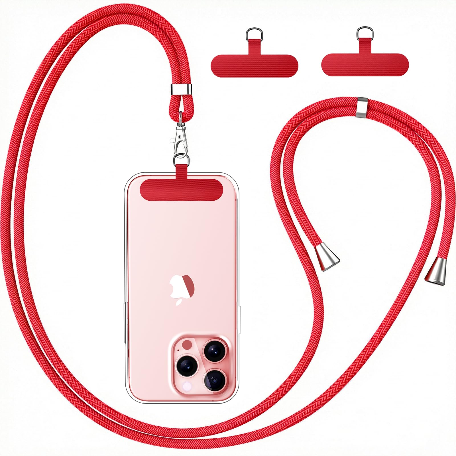 caslord Handyband Universal, Handy Lanyard mit 2 Stück Universelles Patch, Handyband mit Hülle kombinierbar, Einstellbar und Abnehmbar -Leuchtend Rot