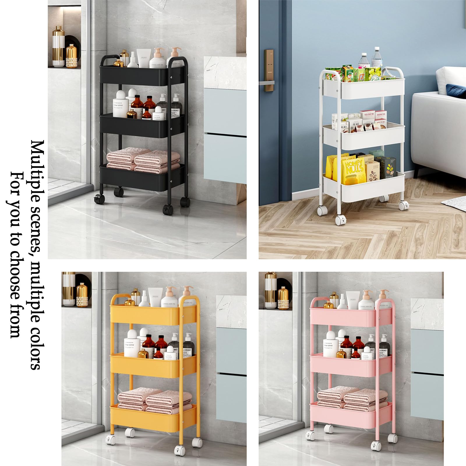 Carrello a 3 livelli con piano di lavoro, design sottile, per artigianato, cucina, casa e ufficio
