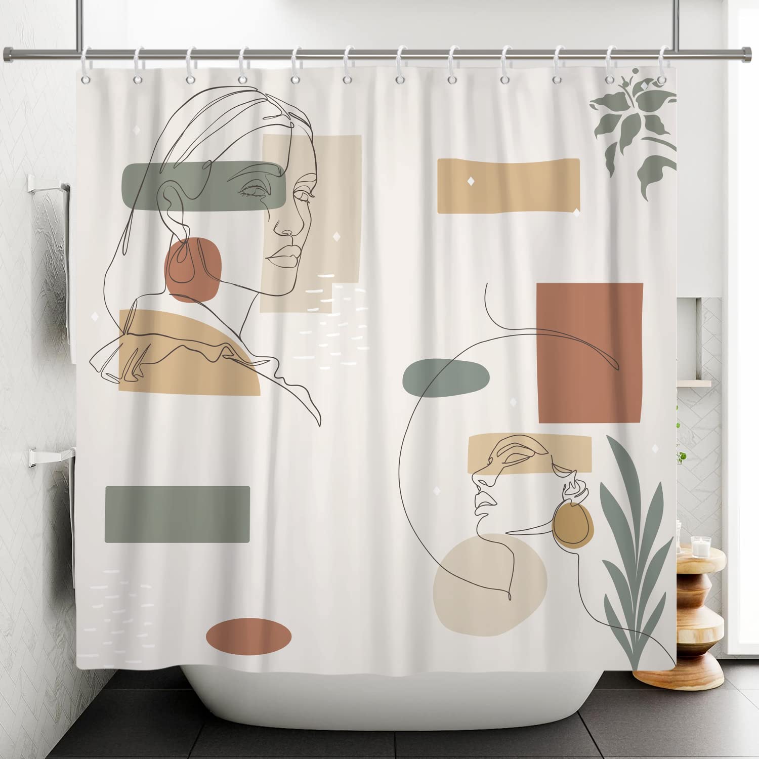 183x213cm Cortina de Baño Bohemia Impermeable Cortina de Ducha de Arte Abstracto Planta Tropical de Medio Siglo Cortinas de Ducha Lavables para Bañera con Gancho — view 8