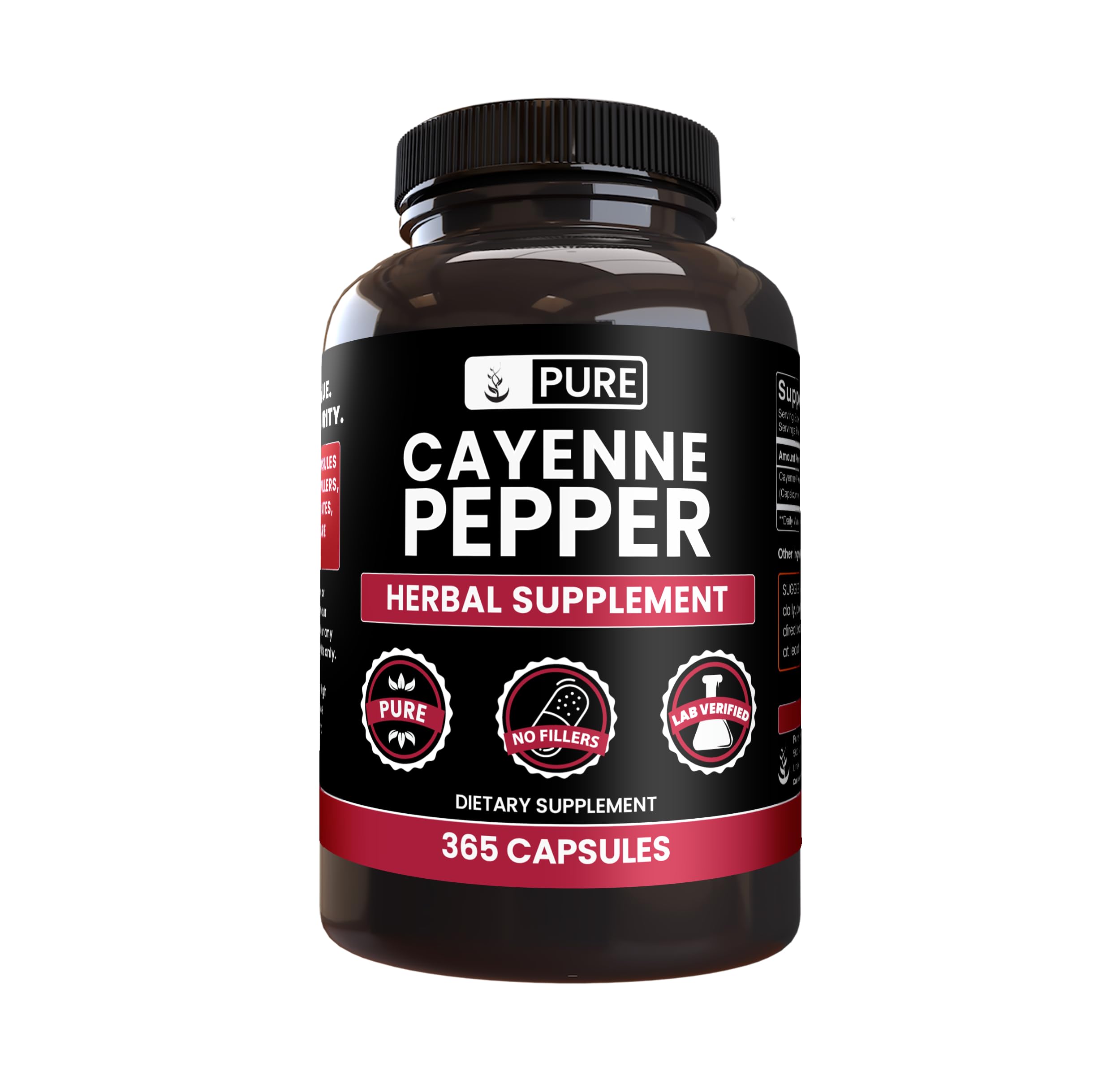 Cayenne Pepper (365 Capsules) No Magnesium Or Rice Fillers, Pure, Lab Verified