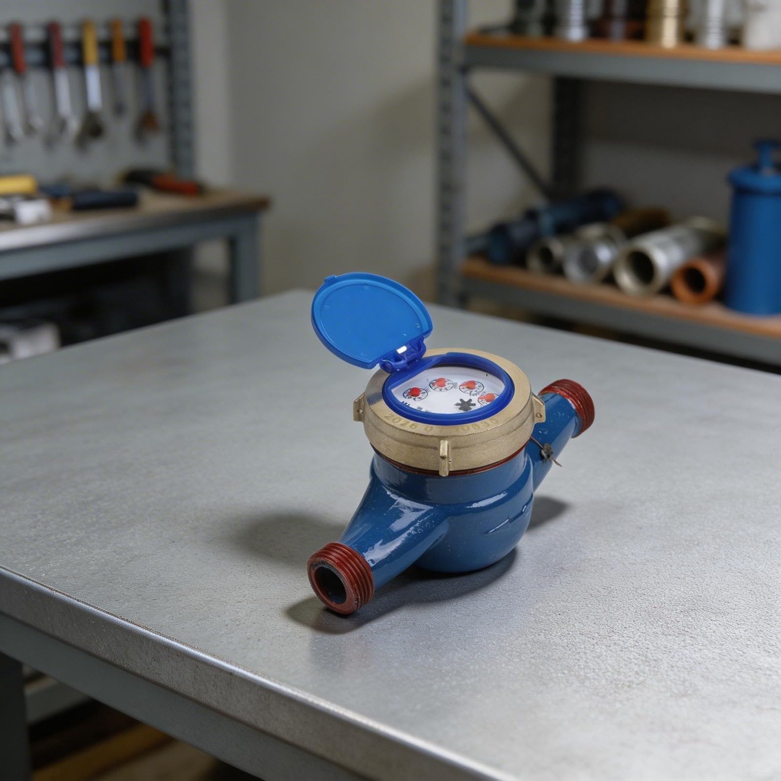 Compteur d'eau à fonctionnement à sec DN20 3/4", débitmètre numérique en cuivre complet avec filtre intégré, mesure précise pour la maison et le commerce, max 1,0 MPa, bleu (DN20)