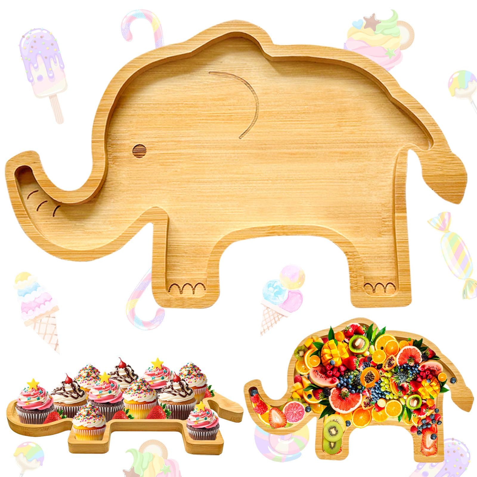 Elephant Charcuterie Board Wooden Food Serving Board Cute Baby Shower Party Supplies Decoration Platter Bamboo Wood Serving Tray Wood Decorative