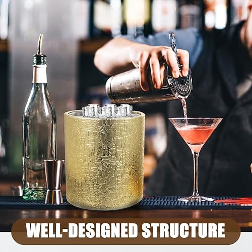 Miniatura 2 de Cubo de hielo con tapa, 2.8 L, doble pared de acero inoxidable que mantiene el frío durante más tiempo, cubo de hielo dorado aislado con pinza y