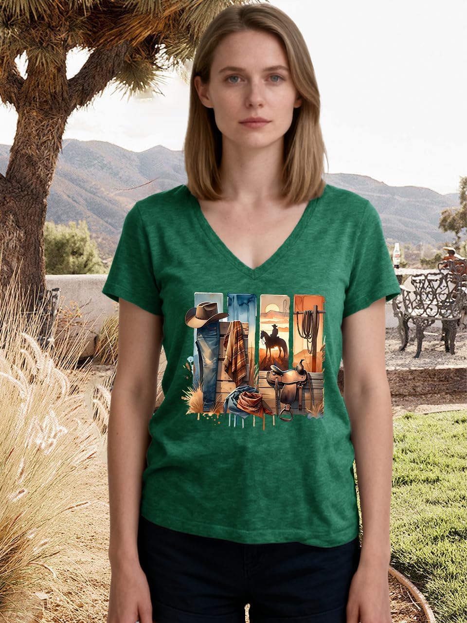 Cowgirl Shirts for Women Vintage Western Rodeo Graphic Tee Short Sleeve Tops Western Cow Skul Tee - Image 4