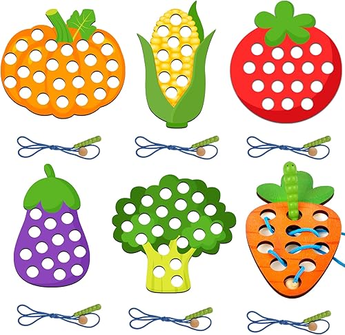 Miniatura 8 de 6 piezas de juguetes de cordones para niños pequeños juguetes geométricos de madera juguetes educativos y de aprendizaje juguetes de habilidad