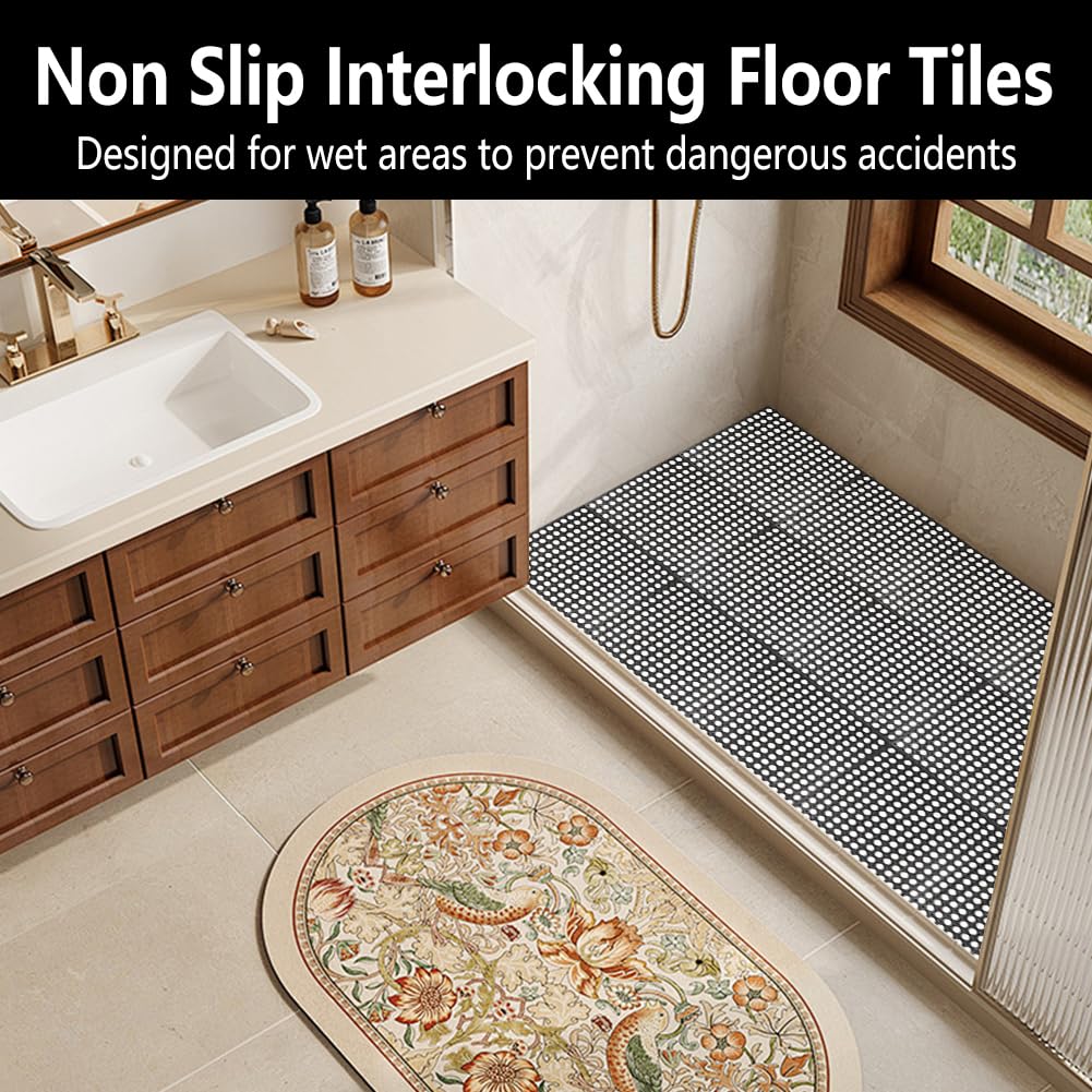 30 Pack Drainage Interlocking Tiles, 12"x12" Modular Interlocking Floor Tiles with 1 Pc Plastic Hammer Non Slip Rubber Floor mat with Holes for Pool Bathroom Deck Kitchen Patio (30, Black) — Amazon image 7