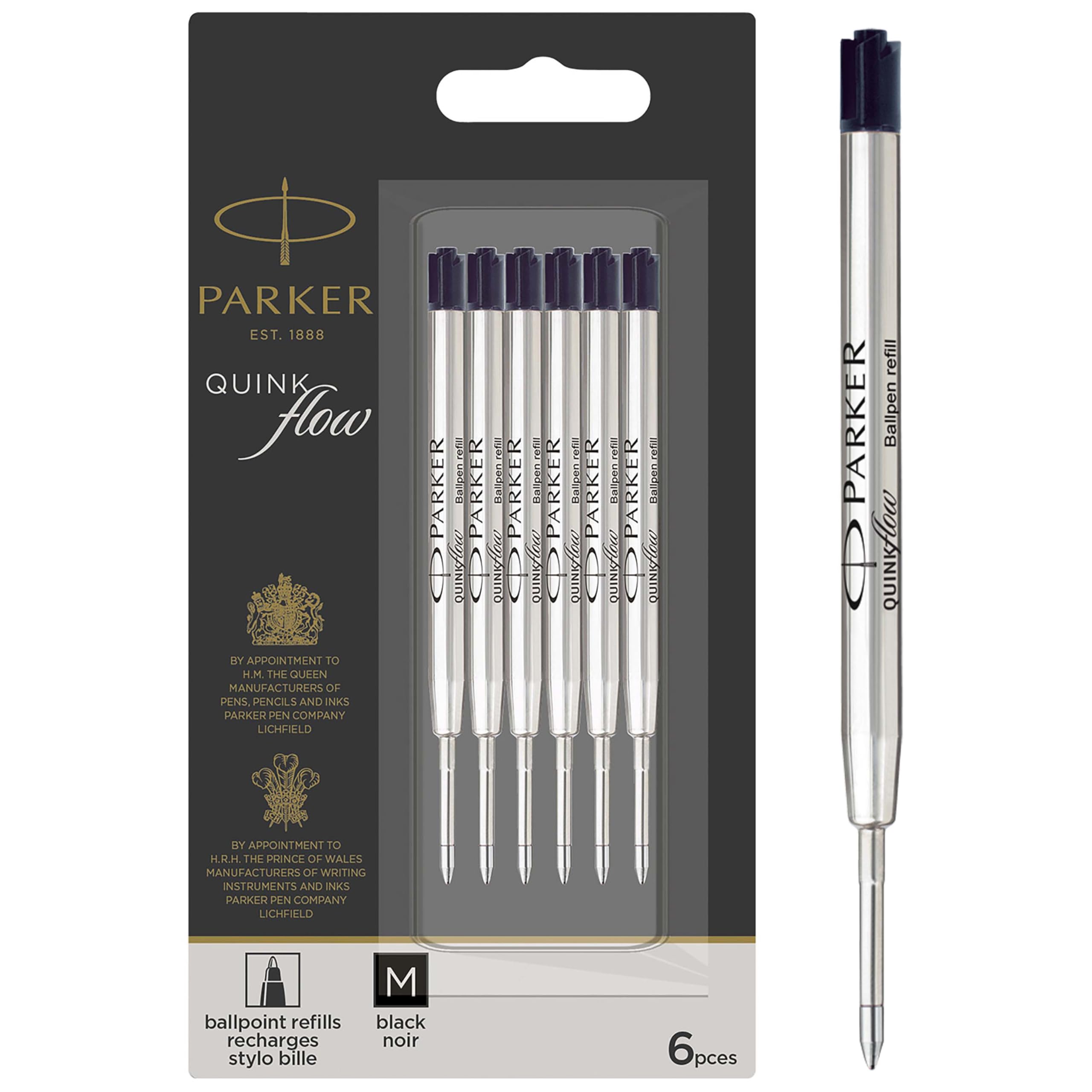 Ballpoint Pen Refills | Medium Point | Black QUINKflow Ink | 6 Count Value Pack