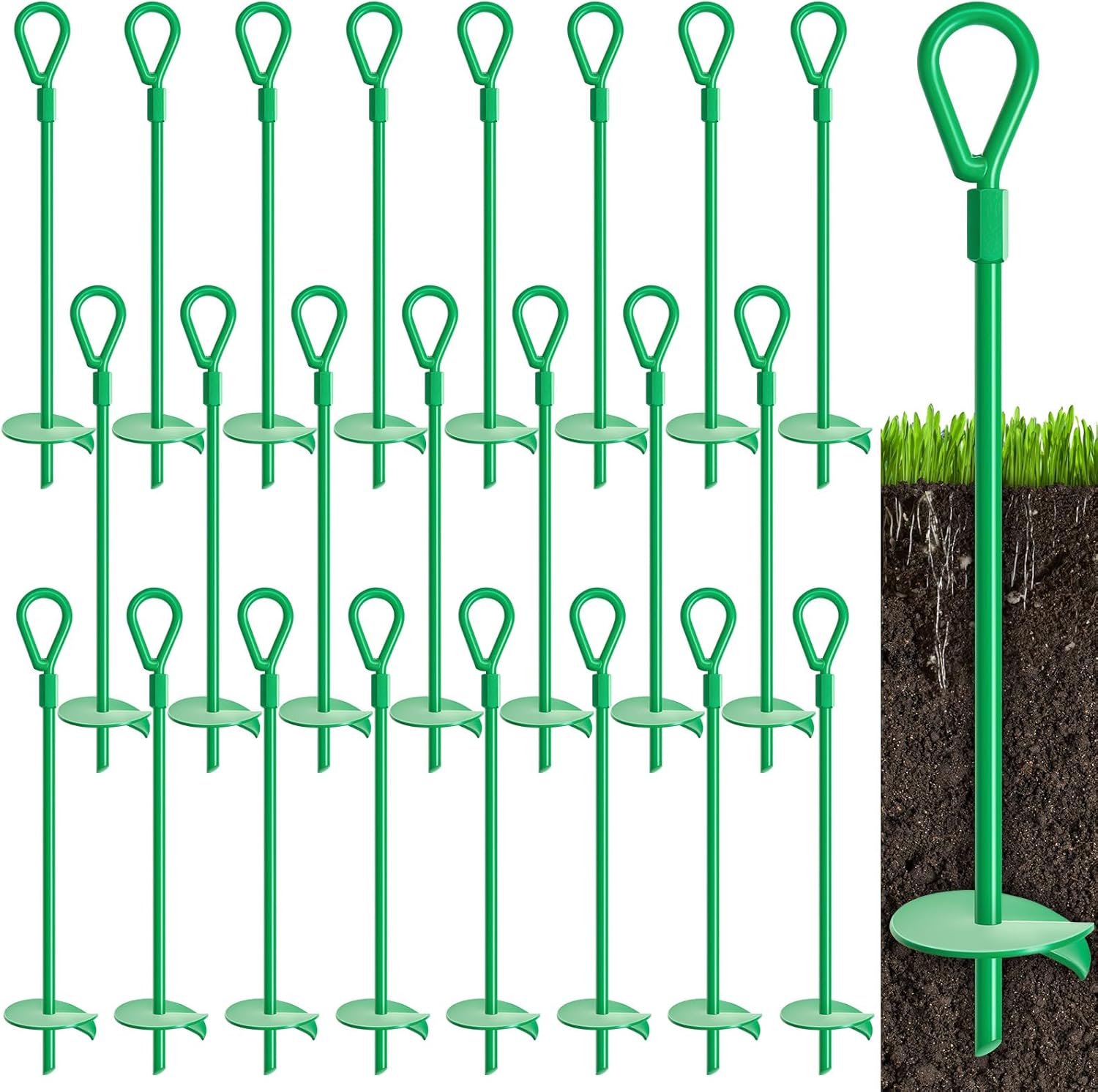 Therwen 24 Pcs 15" Ground Anchors Screw in Heavy Duty