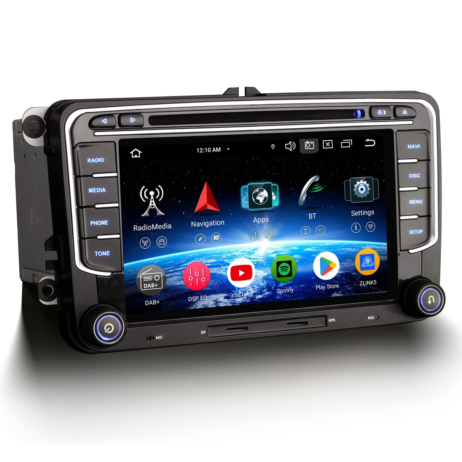 Erisin 7 pollici 8-Core 4GB+64GB Android 16 Autoradio Bluetooth GPS Navigatore per VW Golf 5/6 Passat B6 Polo Tiguan Touran Caddy T5 Seat Skoda CarPlay Android Auto WiFi 4G DSP DAB+ RDS DVD Canbus OPS