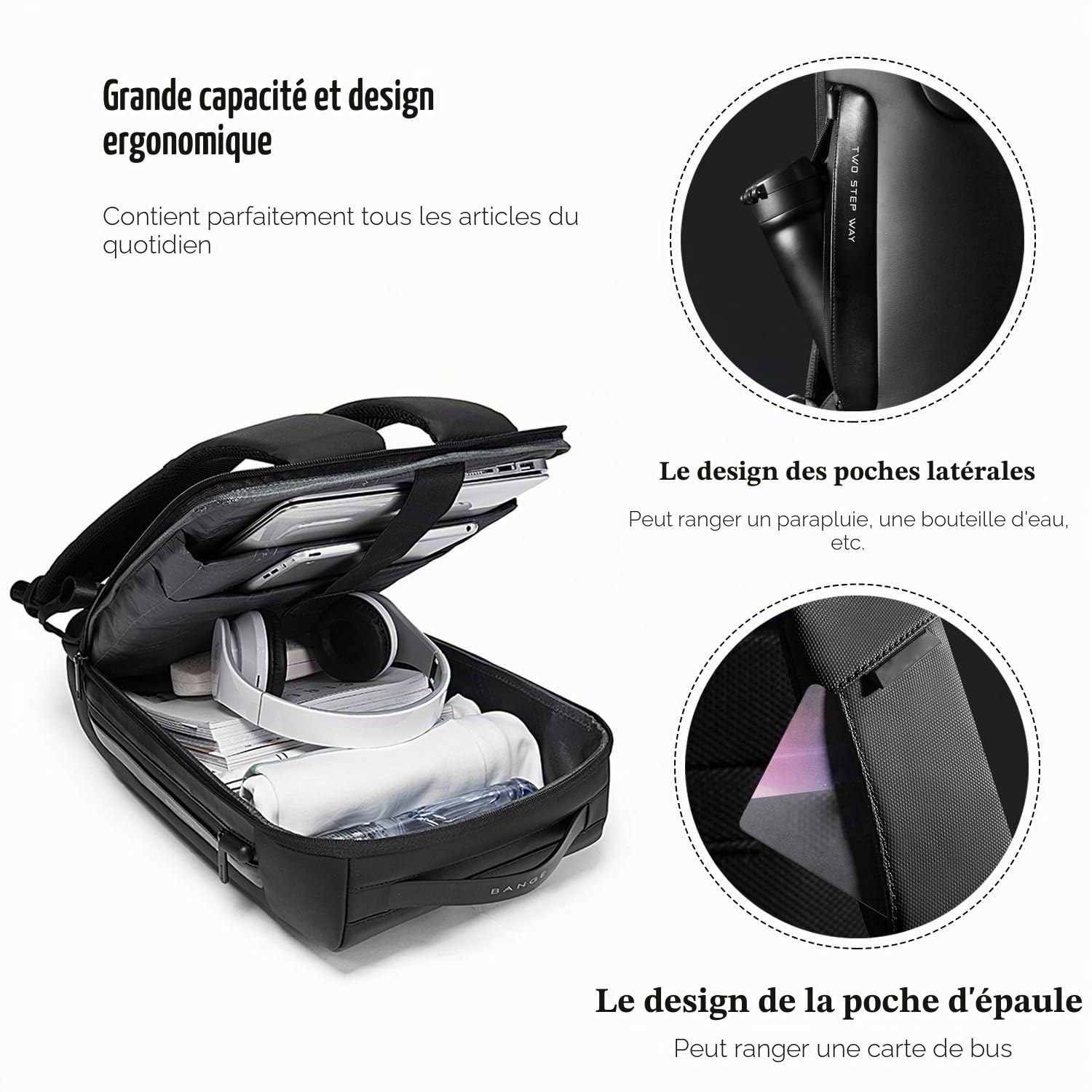 FANDARE Antivol Sac à Dos Ordinateur Portable 15.6 Pouces Homme d'affaires Femme Sac de Travail Scolaire Cartable avec Port de Chargement USB Fonctionnel Sac a Dos PC pour Loisirs Voyage Noir A