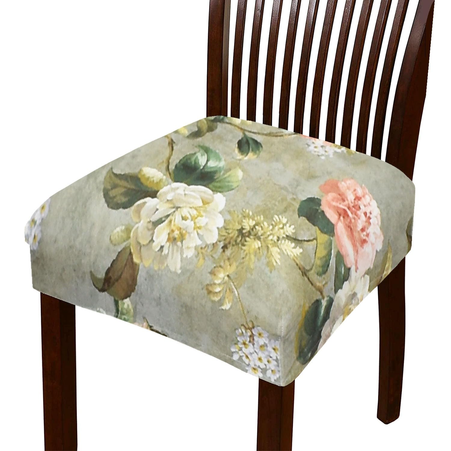 Dining Chair Seat Cover are Easily Washable Stretchable and Comfortable for Dining Chairs Slip Cover, Grey & Peach Floral, 4-picture-21
