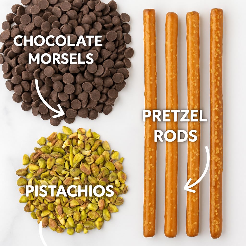 Pistachio Chocolate Covered Pretzel Rods – 16 Pack – Hand-Dipped, Made Fresh to Order, Individually Sealed, Gourmet Snack Gift – Resealable Bag for Freshness
