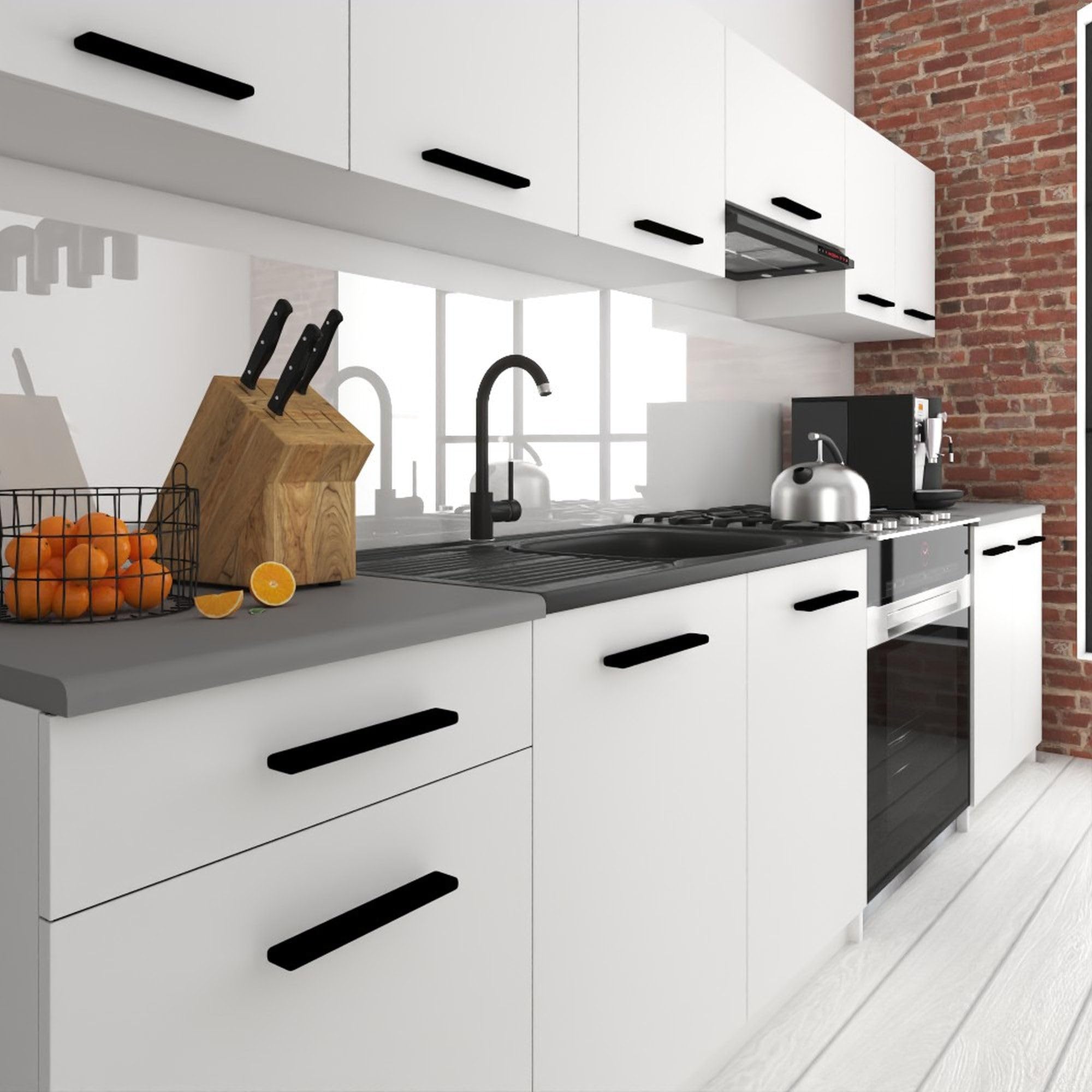 Belini Italia 2 Linear Kitchen Cabinet 240 cm Matt White | Complete kitchen, top and bottom furniture included, easy assembly
