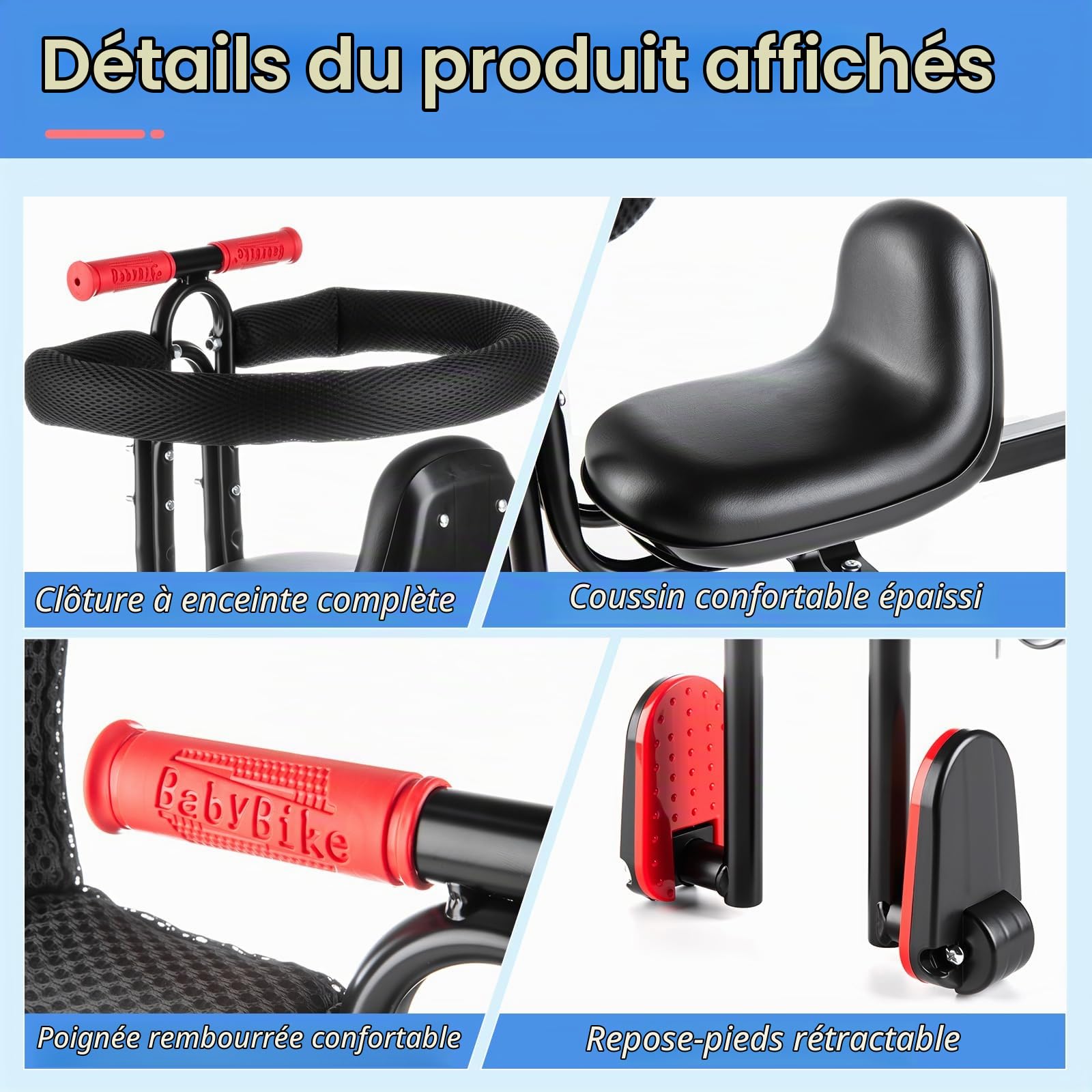 Siège Enfant pour Vélo VTT, Fixation Avant | Pour Enfant, Vélo Avant, VTT Compatible, Siège Portable, Usage Quotidien