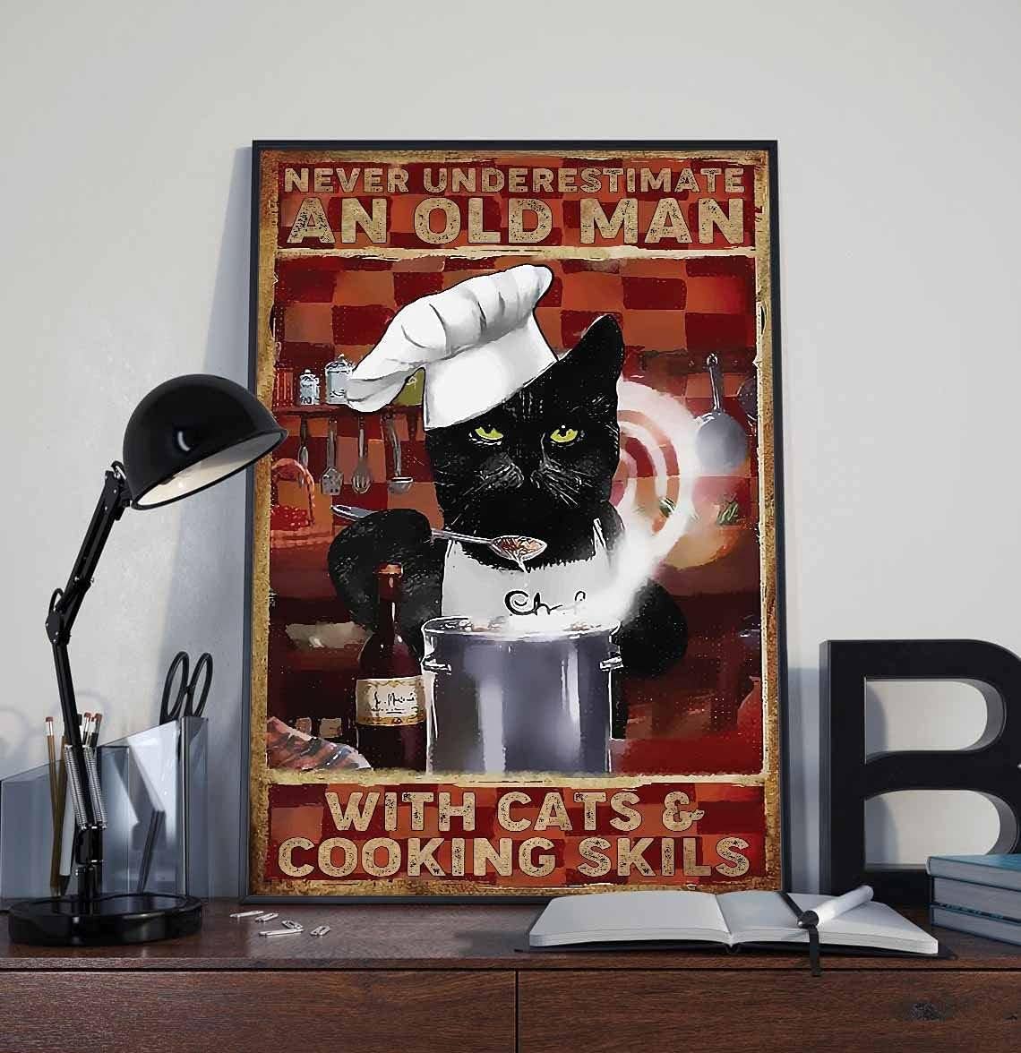 PAIION Cartello In Metallo Vintage Gatto Nero Con Scritta 'Never Underestimate An Old Woman With Cats And Sewing Skills' - Poster 20x30 Cm Per Cucito E Decorazione Parete - 3