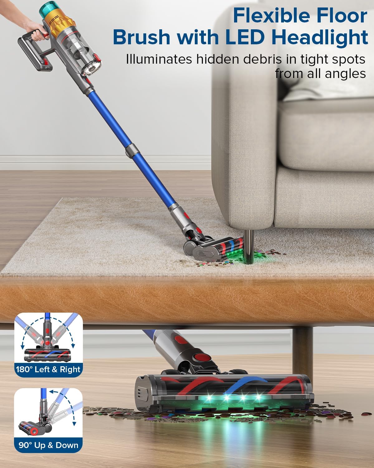 Belife S8 Cordless Vacuum Cleaner, 600W 48Kpa Stick Vacuum with 65Mins Runtime, Self-Standing, 1.6L Large Dust Cup, Anti-Tangle Smart Wireless Handheld Vacuums for Carpet, Hardwood Floor & Pet Hair