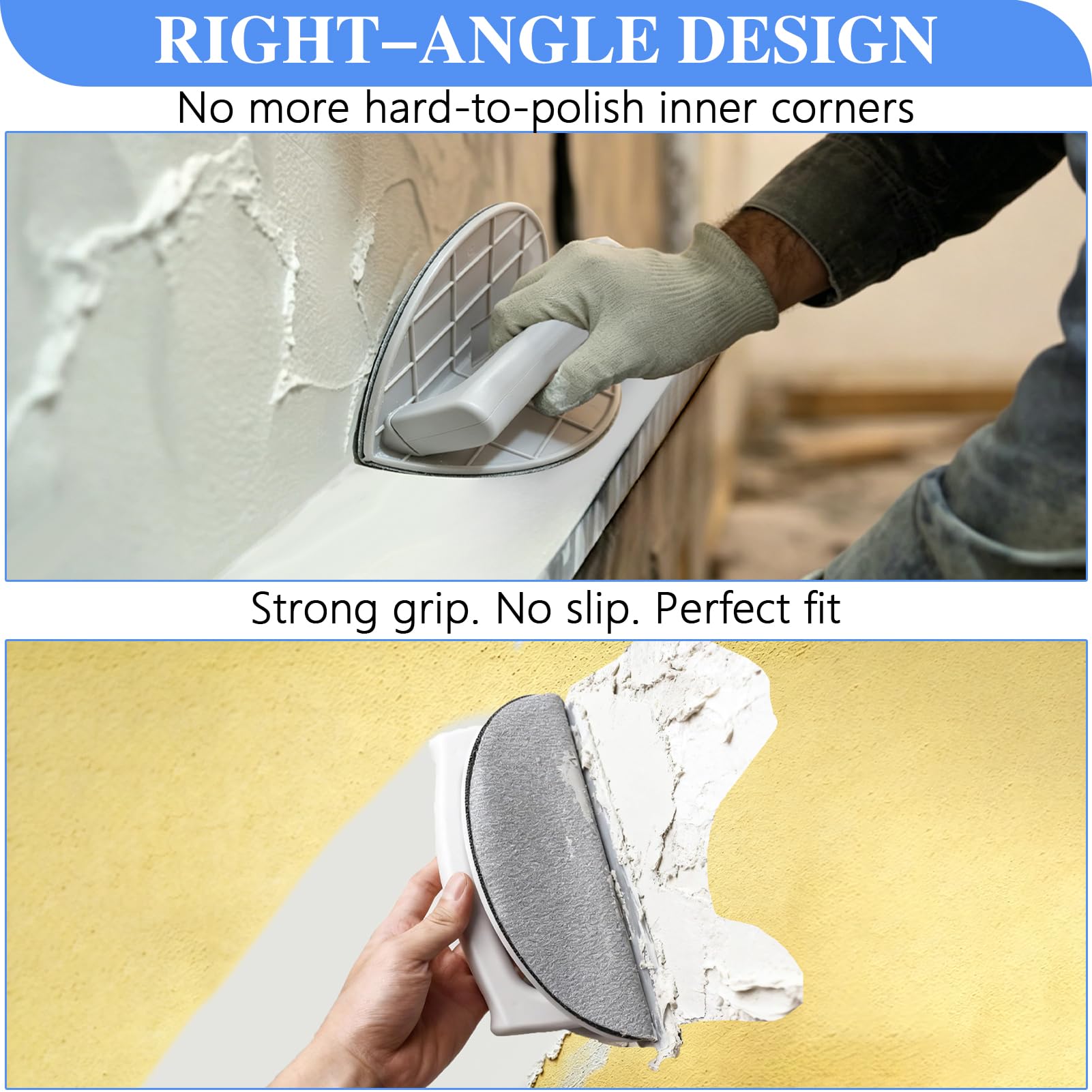 Ponceuse Manuelle Semi-Circulaire Multifonctionnelle, Cale a Poncer Angle avec 10 Papier a Poncer, Outil Poncage Bois Idéal pour Murs, Coins Étroits et Courbes, Ponceuse Placo Professionnelle