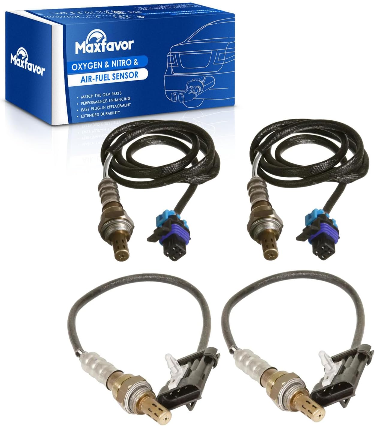 MAXFAVOR 2Pcs Upstream and 2Pcs Downstream Oxygen Sensor O2 Sensor Replacement for 2003 2002 2001 2000 1999 1998 1997 Chevy Corvette V8 5.7L O2 Sensor 234-4012 x2 234-4617 x2