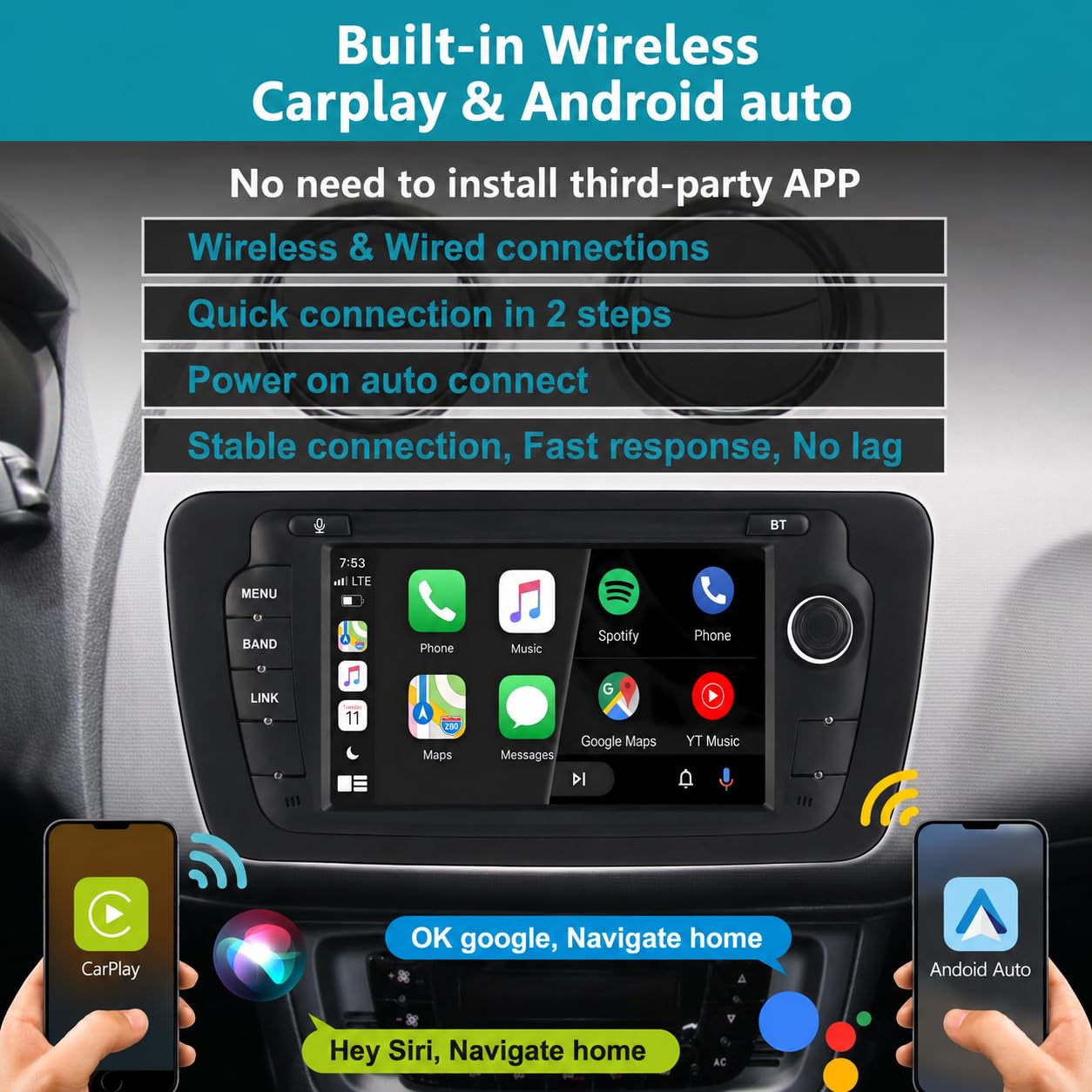 Autoradio pour Seat Ibiza 6j 2009-2014,avec Système Linux & Écran IPS 7",CarPlay sans Fil et Android Auto Intégrés,Commandes au Volant d'origine,Bluetooth 5.0,RDS AM/FM,USB,EQ/DSP & Puissance Élevée
