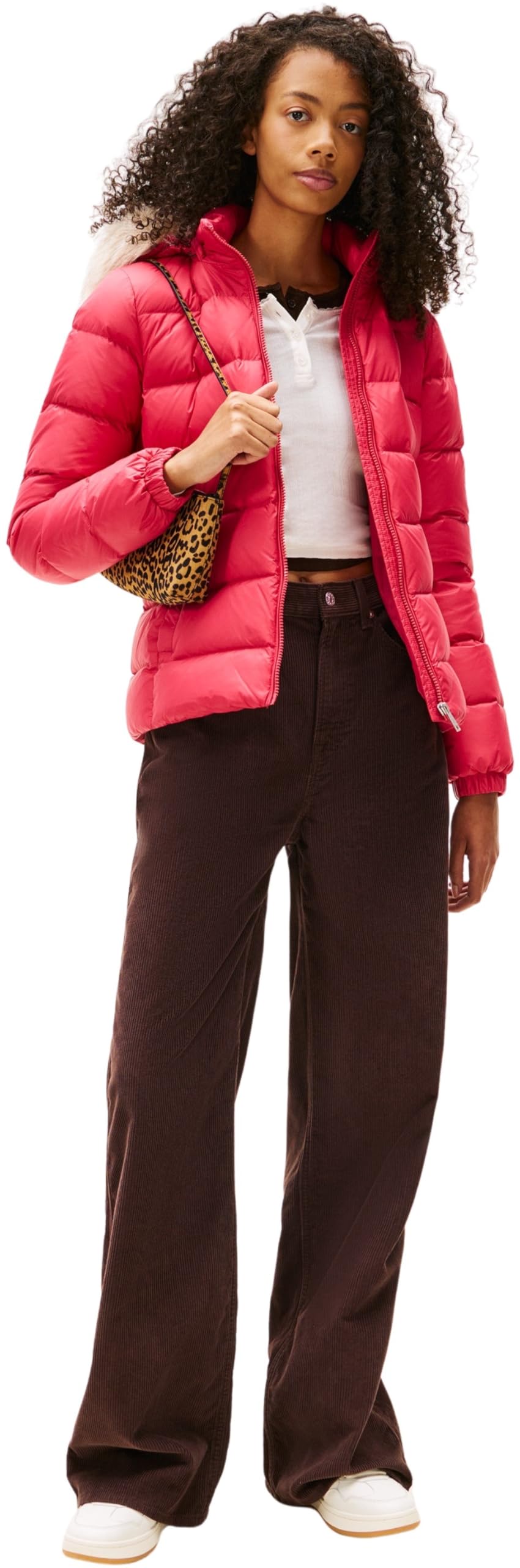 TOMMY JEANS Damska kurtka puchowa TJW Basic z kapturem EXT DW0DW18312, czerwona, S, Czerwony (Vintage Cerise), S