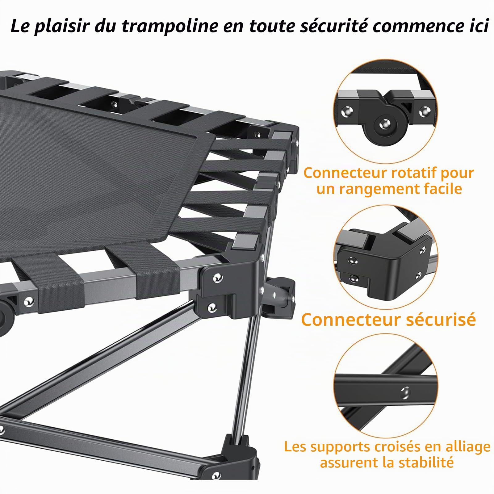 Trampoline De Fitness Pliable De 42 Pouces avec Guidon RéGlable, Trampoline De Fitness éLastique, Saut, EntraîNement Cardio pour Adultes, Charge Maximale 450 LB, 110 cm, Pliable Et Portable