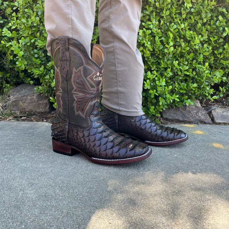 Image of Men's Alex Exotic Caiman Python Western Cowboy Boots Square Toe Pull On Tall Shaft bota de vaquero para hombre