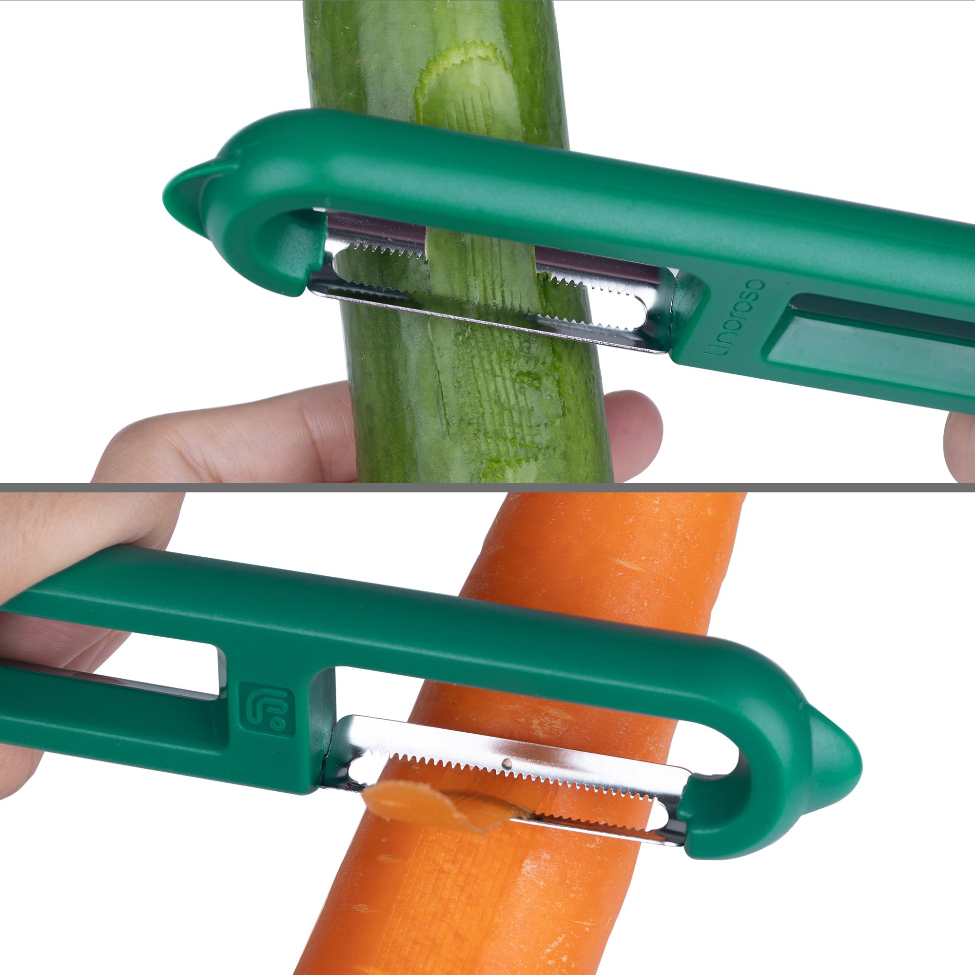 Linoroso Pelapatate Professionale Seghettato di Tipo I con Punta per Pela Patate e Verdura Frutta, Affilato e Liscio, Impugnatura Confortevole - Verde