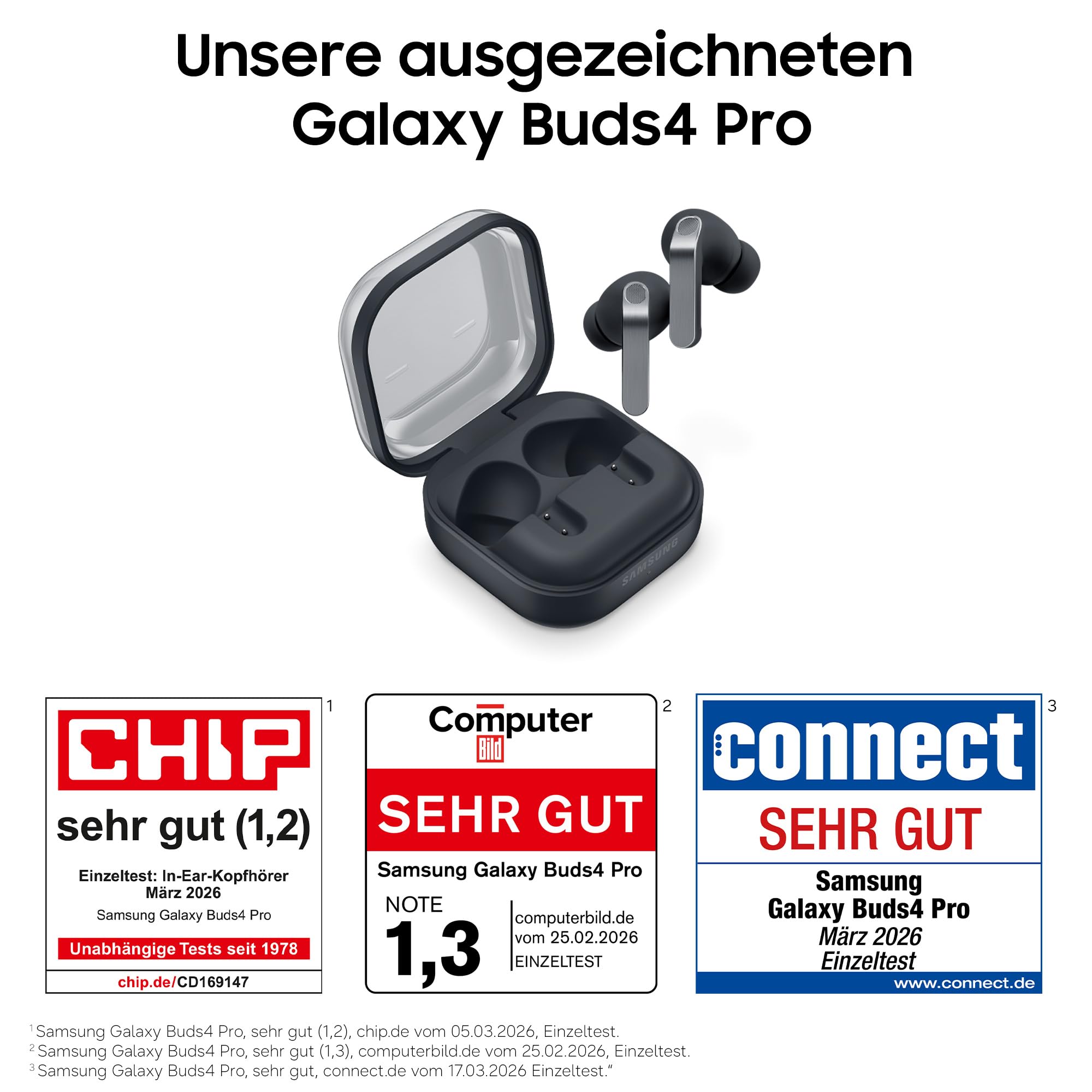 Samsung Galaxy Buds4 Pro, Kabellose Hi-Fi Bluetooth-Kopfhörer, 2-Wege-Lautsprecher, Geräuschunterdrückung per Adaptive Noise Cancelling, In-Ear-Ohrhörer, 360 Audio, AI Agent mit Sprachsteuerung, Black