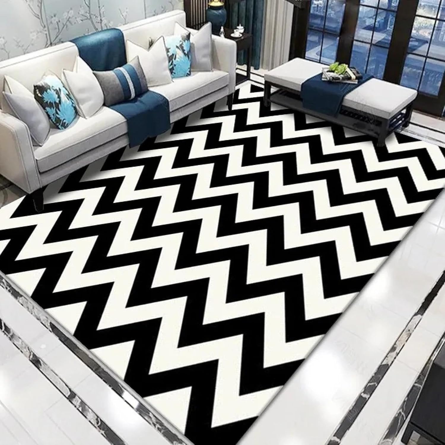Black White Geometric Carpet Nordic Area Rugs for Living Room Floor Mat Non-Slip Bedroom Decor Office Entrance Doormat 120x170cm