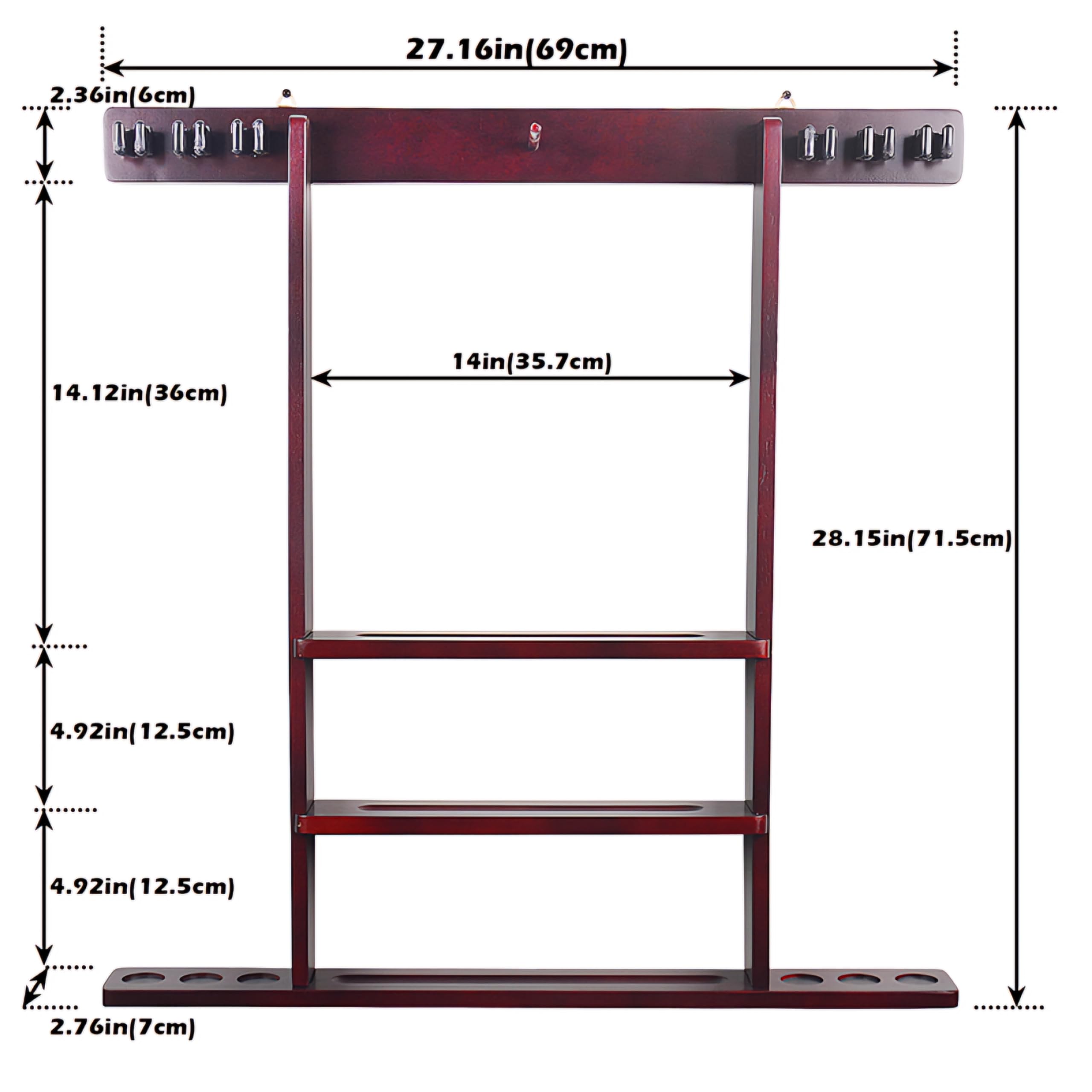 RUP Pool Cue Rack Wall Mount, 6 Pool Billiard Cue Rack, holds ball set, chalk & triangle, Made of Solid Pine Wood, Pool Table Accessories for Billiard Room or Club (accesories not included) 3