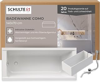 Schulte Badewanne Como 140x70 cm, Komplett inkl. Wannenträger und Ablauf, aus hochwertigem Acryl in Weiß glänzend