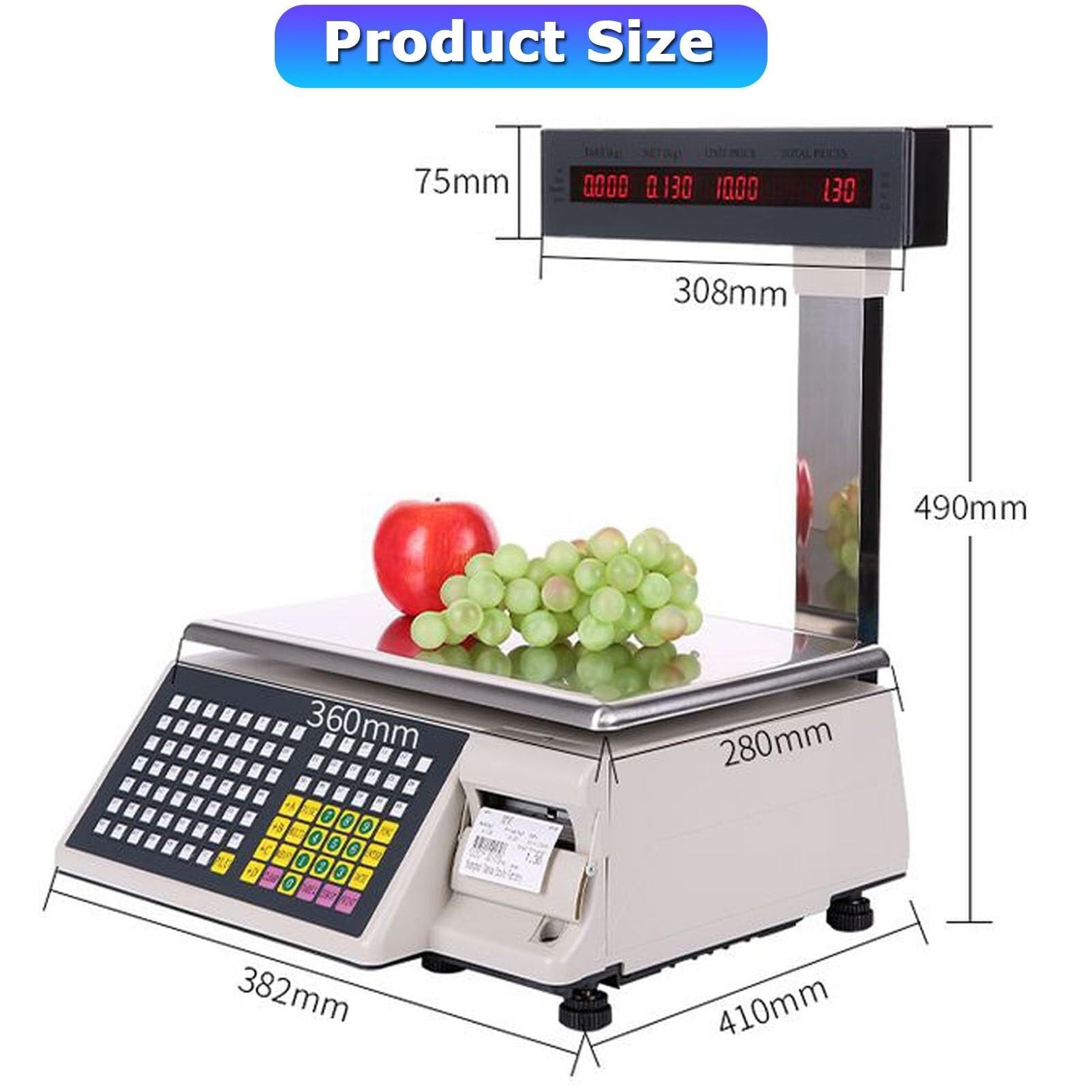 Cyfrowa Waga Do Druku Etykiet, Udźwig 30 Kg/66 Funtów, Podwójny Wyświetlacz, 71 Klawiszy Skrótu, Waga Komercyjna Do Supermarketów I Handlu Detalicznego(30Kg)