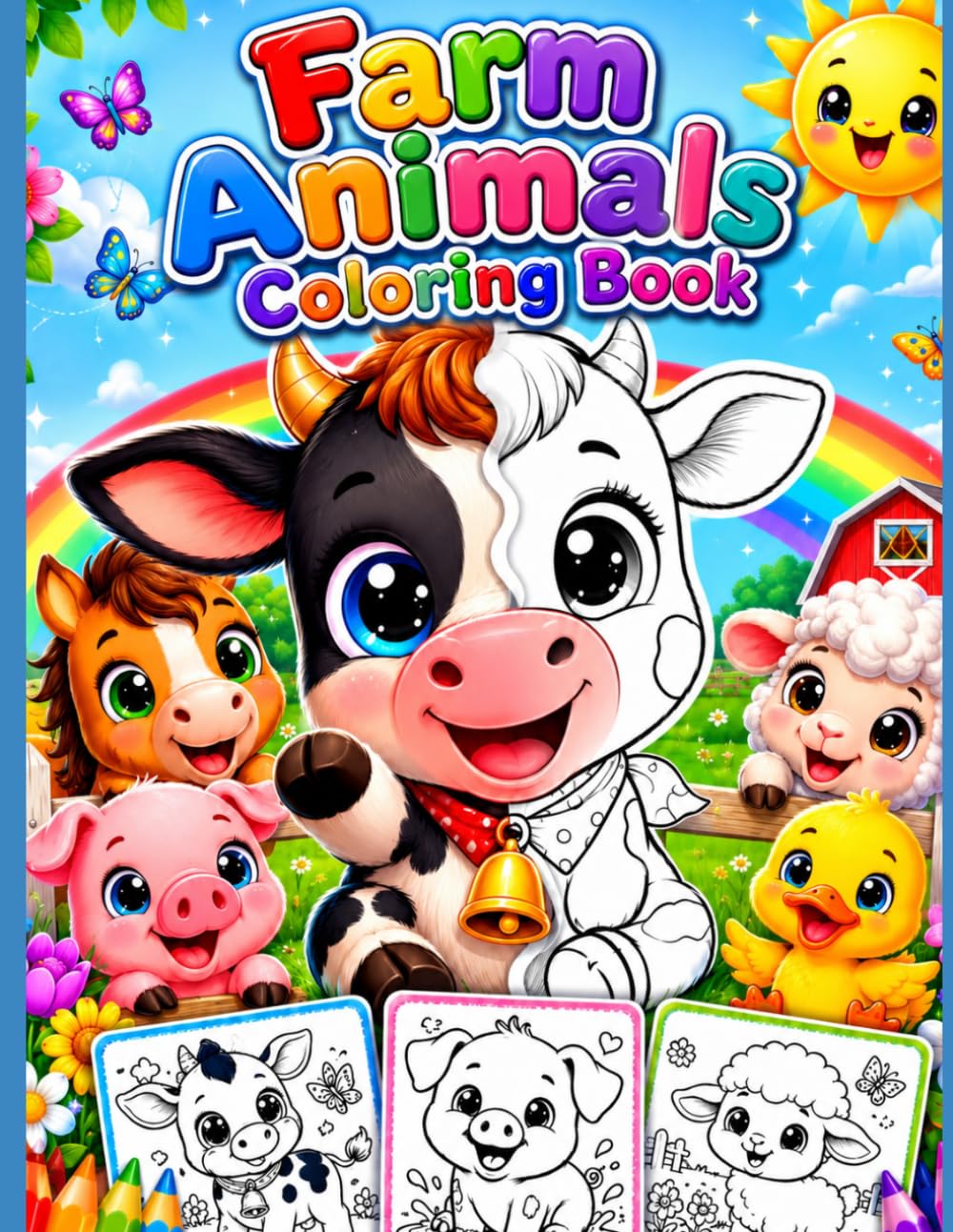 Farm Animals Coloring Book for Kids: 25 Cute and Easy Farm Animal Designs for Little Artists Ages 3–8